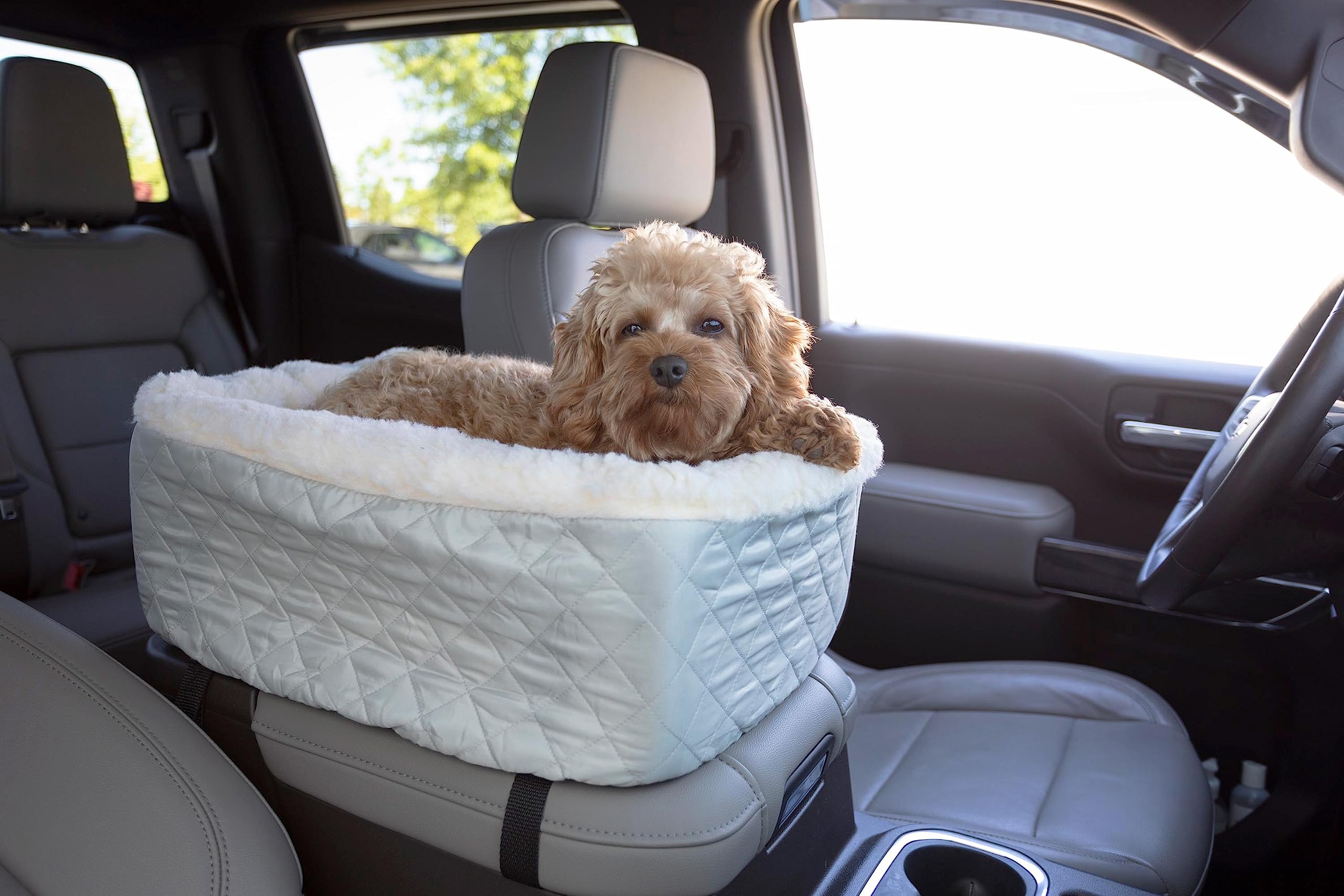 Snoozer Console Pet Car Seat Cream Fur, Large, Grey