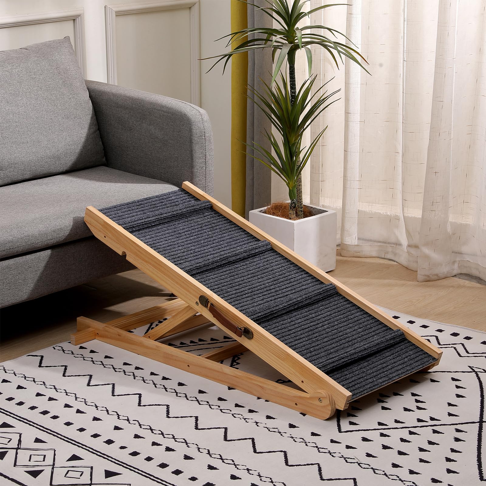 Wooden Dog Ramp Car Stairs Foldable Pet Stairs,5 Levels Height Pet Steps For Dogs And Cats,Non-Slip Balanced Dog Indoor Outdoor