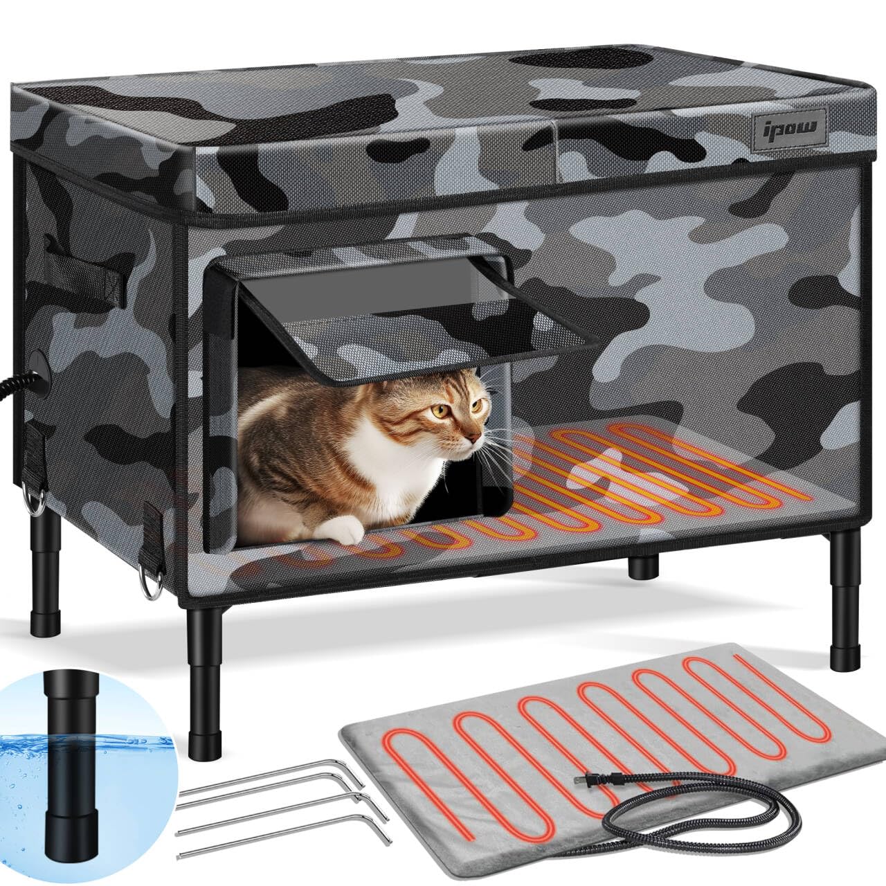 Ipow 6 Layers Ultra Sturdy Cat Houses For Outdoor Cats, 100% Waterproof With 900D Oxford Fabric & Fully Insulated Weatherproof H