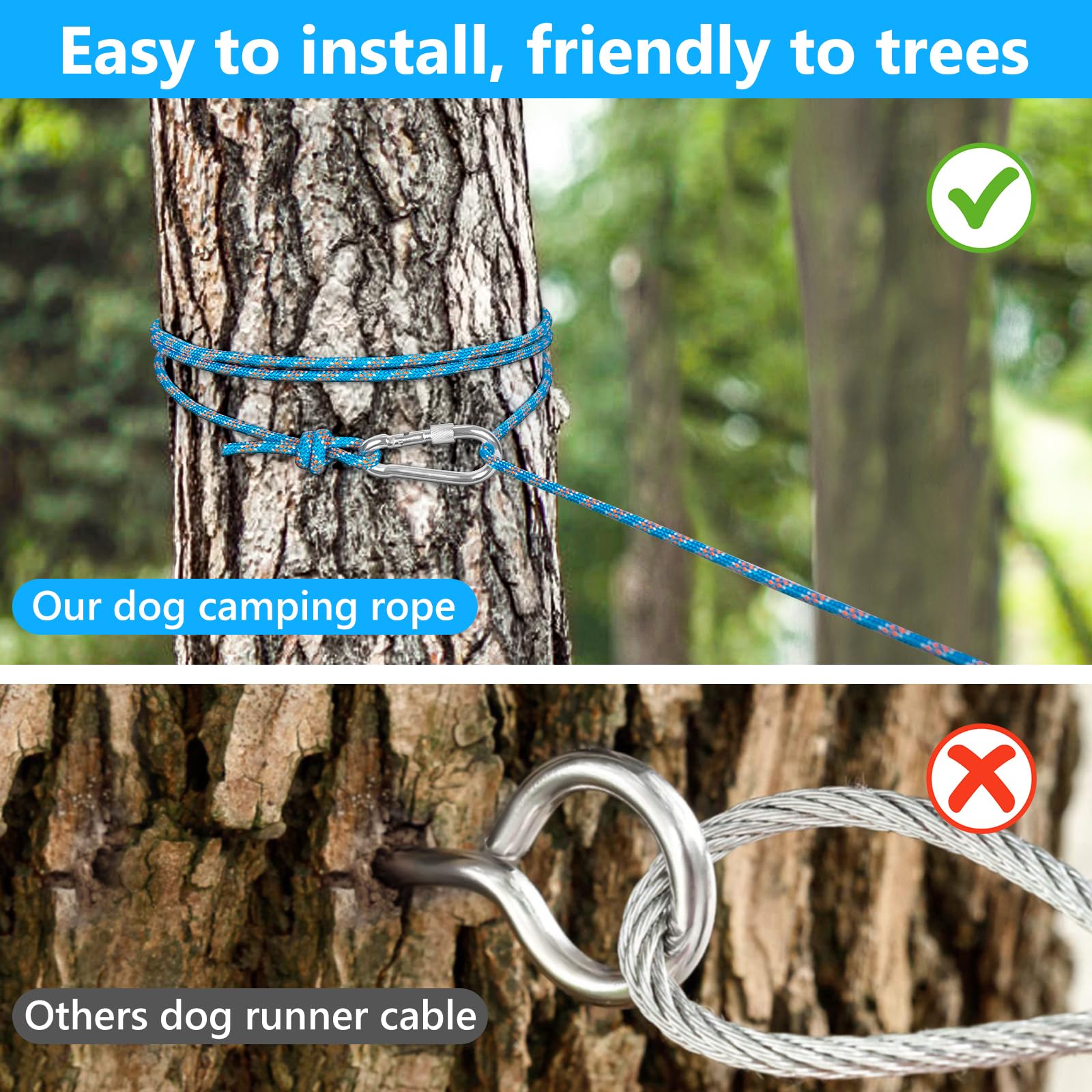 Tresbro Dog Tie Out Cable For Camping, 50Ft/75Ft/100Ft Trolley System For Dogs Up To 300Lbs, Portable Lightweight Dog Runner Lea