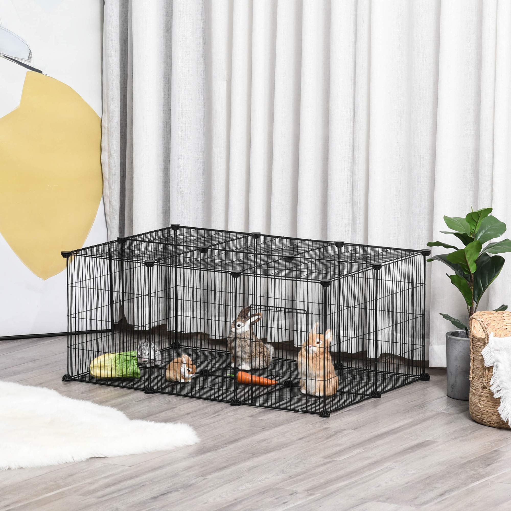 Pawhut Pet Playpen Diy Small Animal Cage Metal Fence With Door, 22 Pieces, For Bunny Chinchilla Hedgehog Guinea Pig