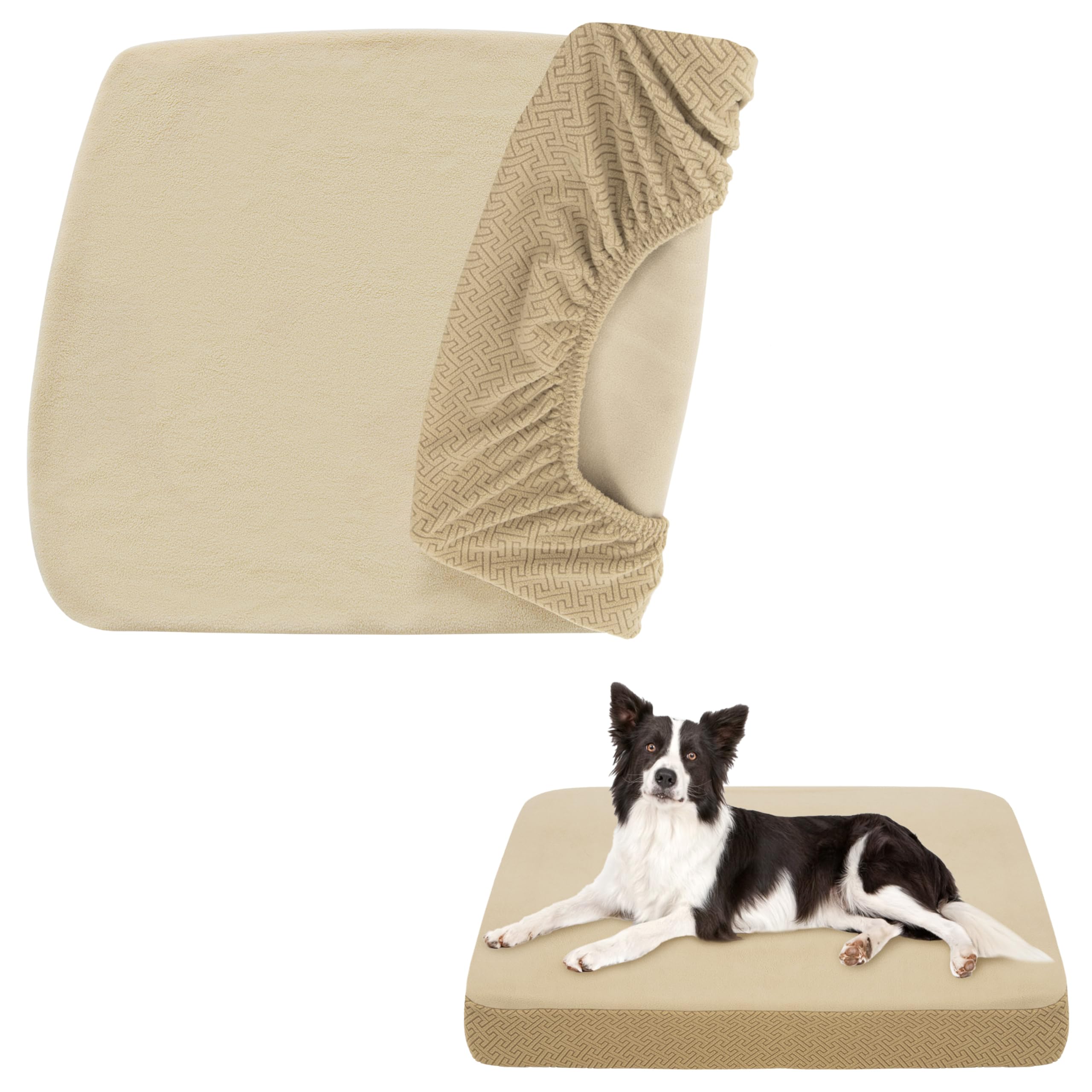 Softown Dog Bed Covers Replacement Washable Dog Bed Waterproof Cover Soft Cover For Dog Cat, Cover Only (Beige, 48X30X6 Inches)