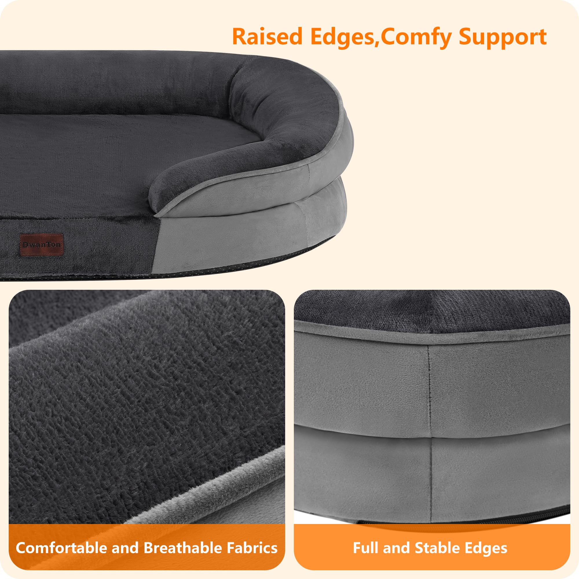 Dwanton Orthopedic Dog Bed For Large Dogs, Waterproof Dog Sofa With Egg Foam Support, Washable Pet Bed With Four Sided Bolster C