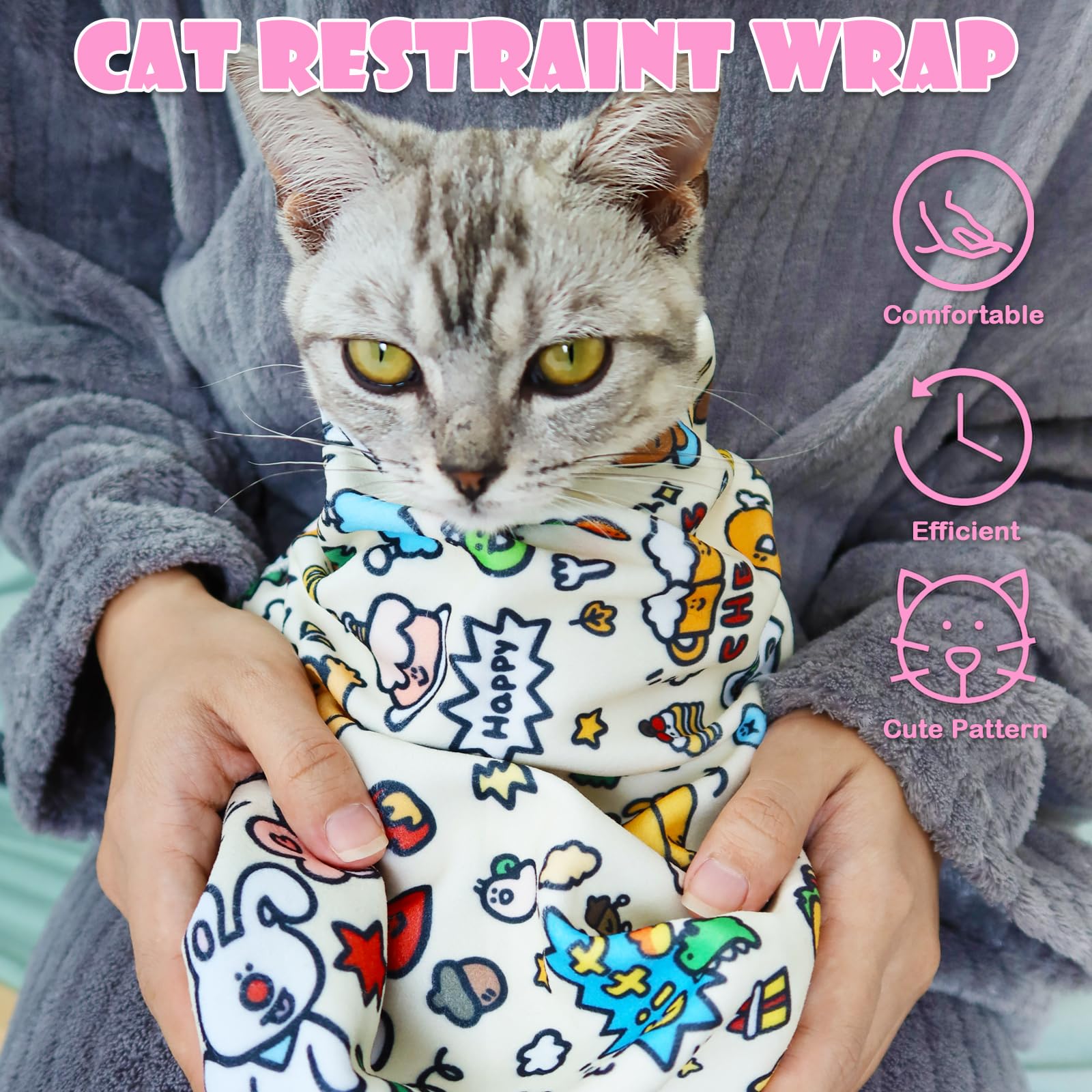 Jptecy Cat Wrap For Cutting Nails Large Size 27.5In Self-Adhesive Cat Grooming Wrap Cat Nail Clipper Hammock Soft Cat Restraint