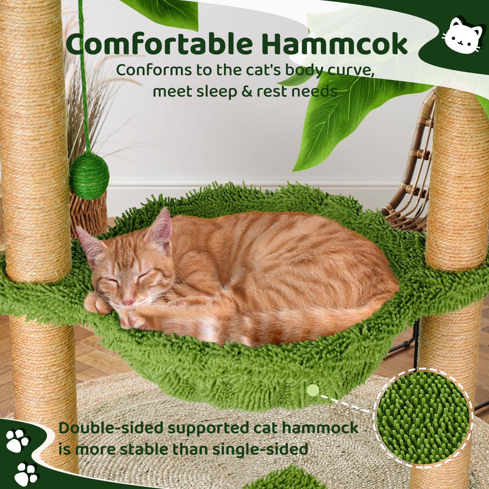 Dohump Cat Tree With Hammock And Premium Sisal Scratching Post,Activity Dangling Ball And Spring Ball For Indoor Kittens/Cats