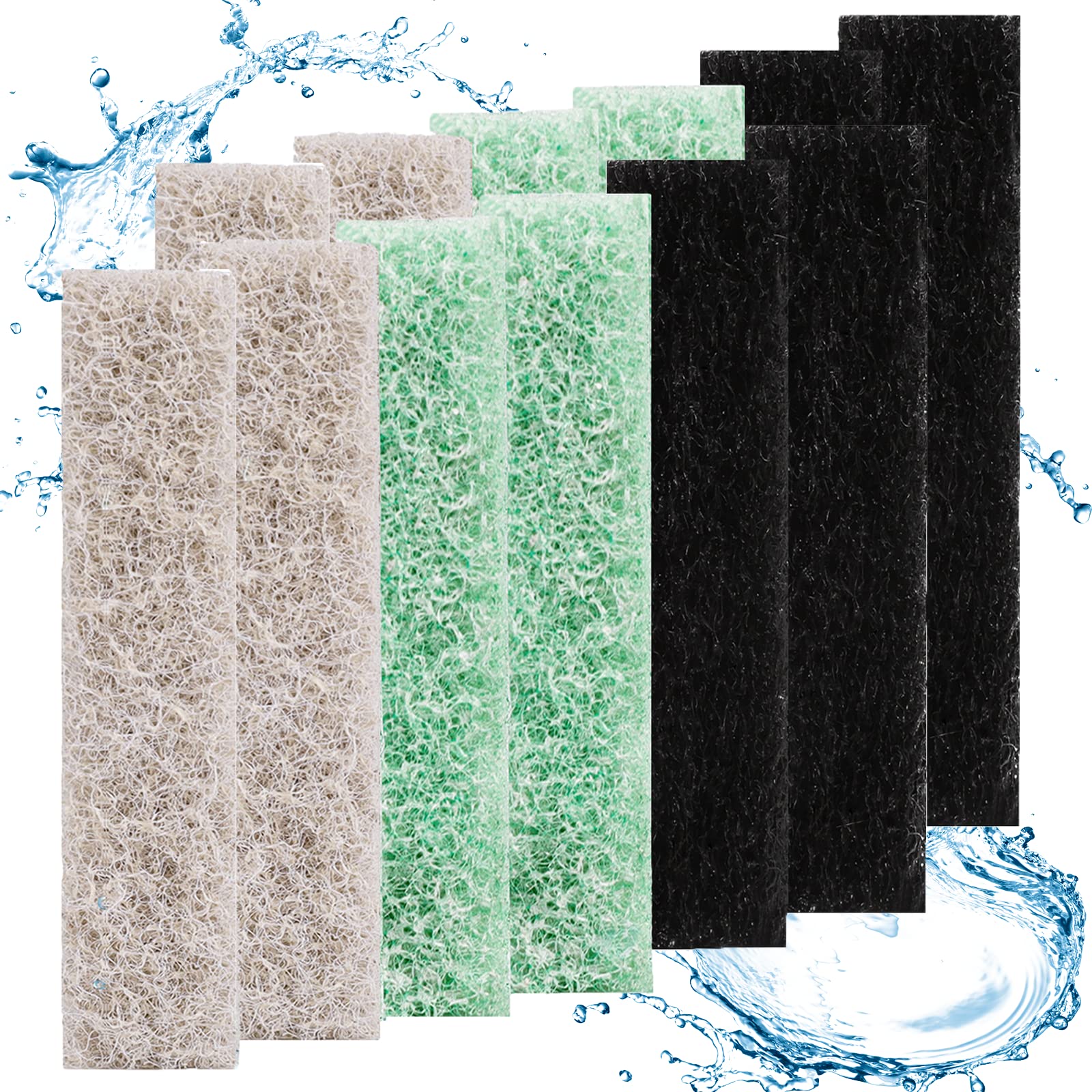 12 Count Mixed Pack Filter Pads for aqueon with Ammonia&Carbon&Phosphate Reducer, Fish Tank Filter Pads for QuietFlow LED PRO Mo