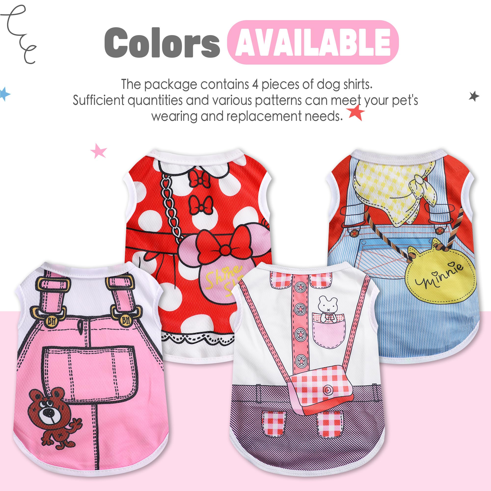 4 Pack Mesh Dog Shirts For Small Dogs: Stretchy Dog Clothes With Cute Patterns, Size Xxs-Xl Fit For 2-16Lb Dogs Pet T-Shirts, Gi