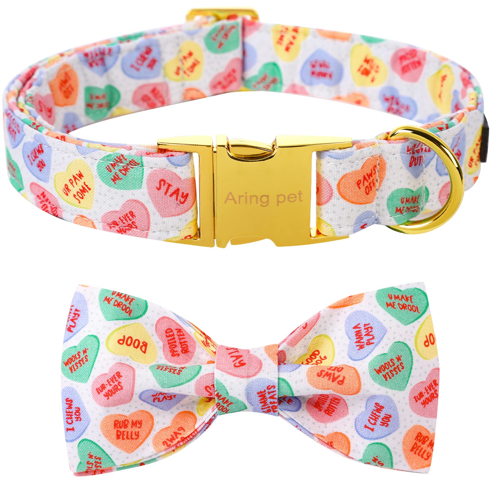 ARING PET Valentine 's Day Dog Collar-Cute Heart Dog Collar with Bow, Adjustable Bowtie Dog Collar Pet Collars with Metal Buckle