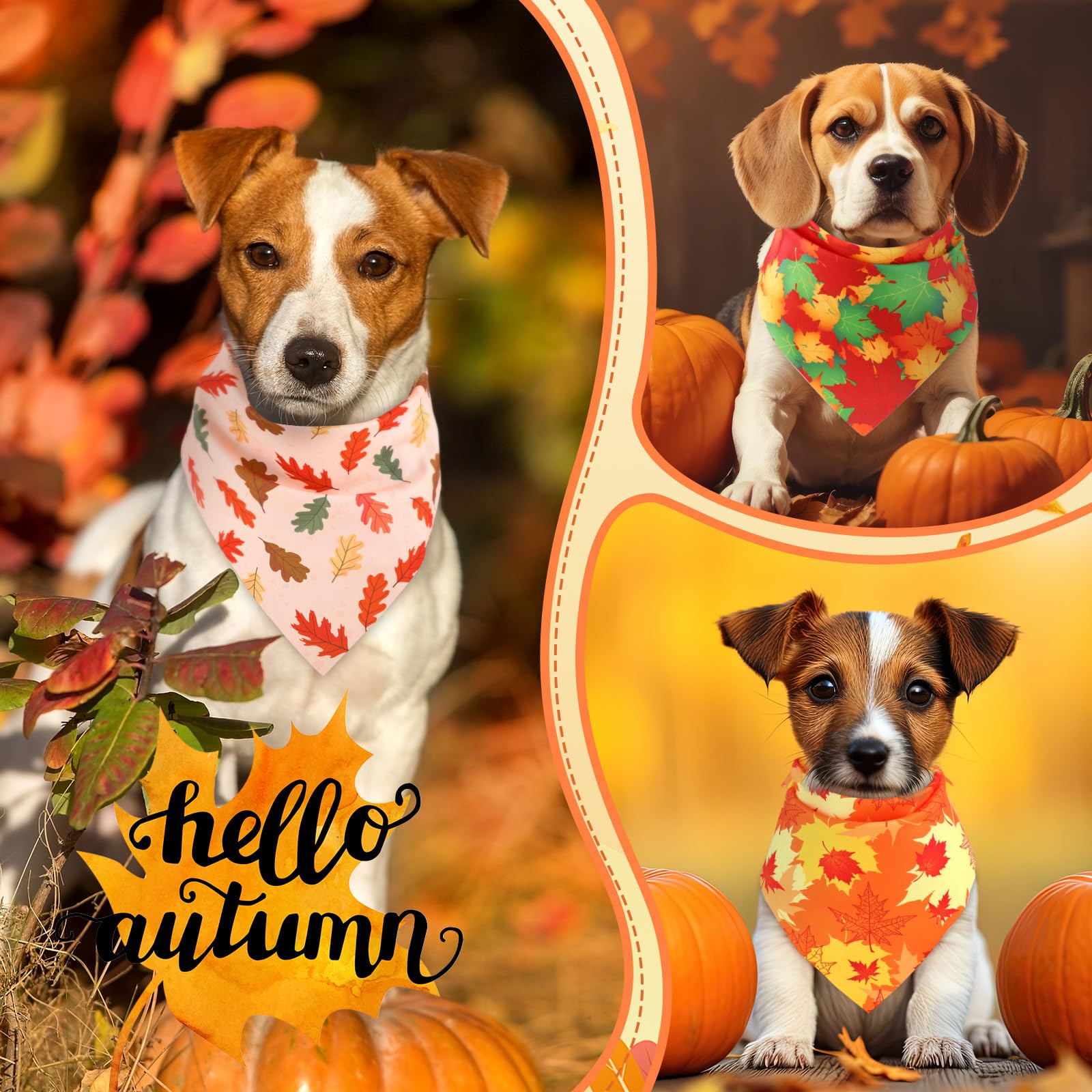 Preboun 50 Pcs Fall Thanksgiving Dog Bandana Bulk Pumpkin Maple Leaves Bandana for Dogs Triangle Kerchief Bib Scarf for Pets Cos
