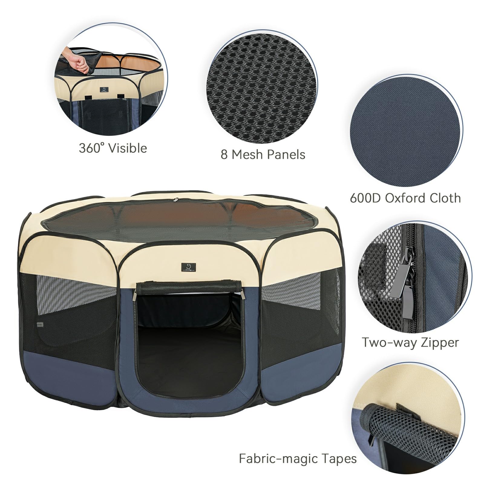 A4Pet Dog Playpen, Portable Pet Playpen, Pop Up Dog Playpen Indoor/Outdoor - Ideal For Small Medium Dogs - Removable Zipper & Collapsible Travel Bowl