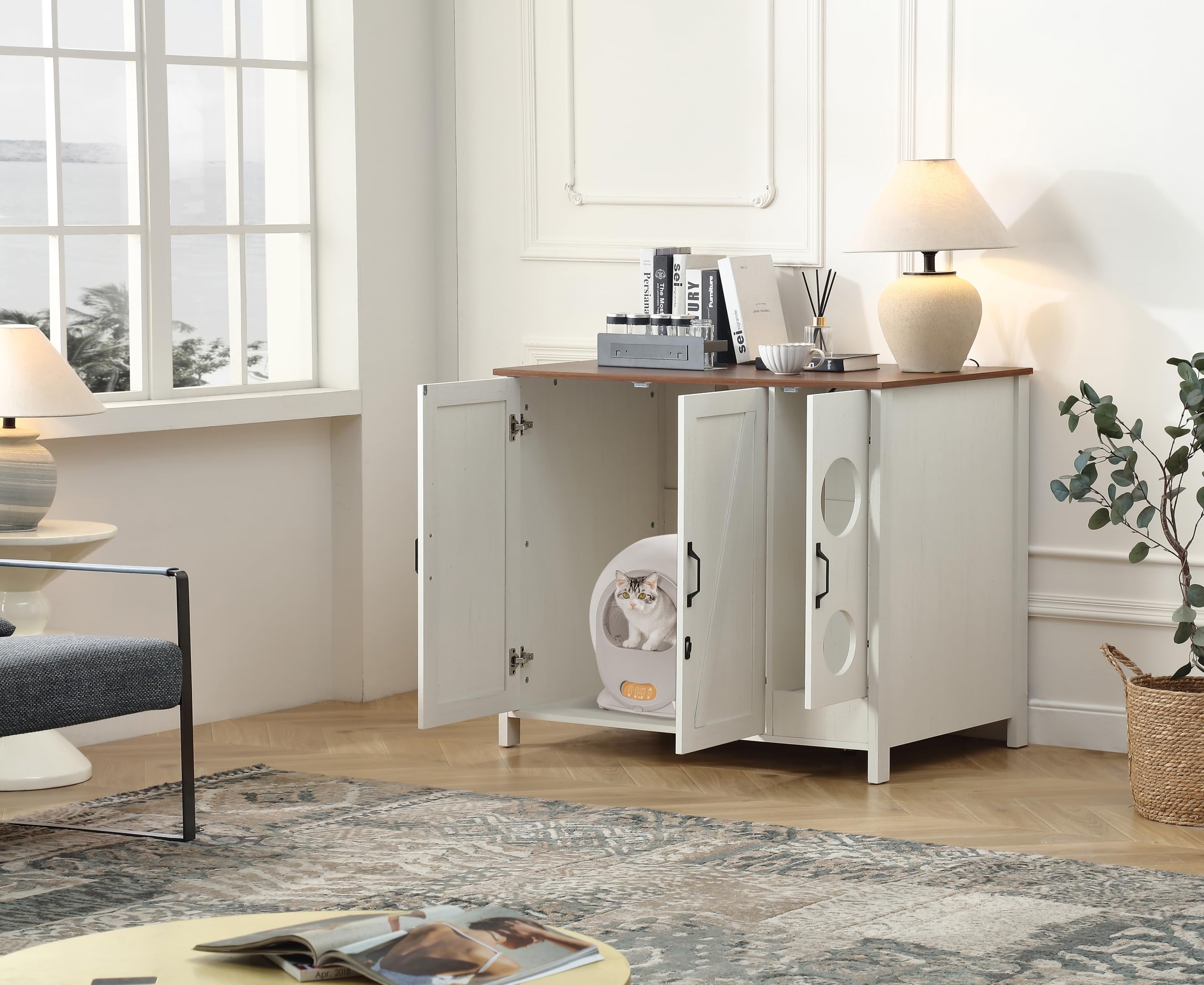 Cat Litter Robot Enclosure, Automatic Litter Box Enclosure For Litter Robot 3/4,Cat-Exclusive Entrace For Dog Proof And Fun,Powe