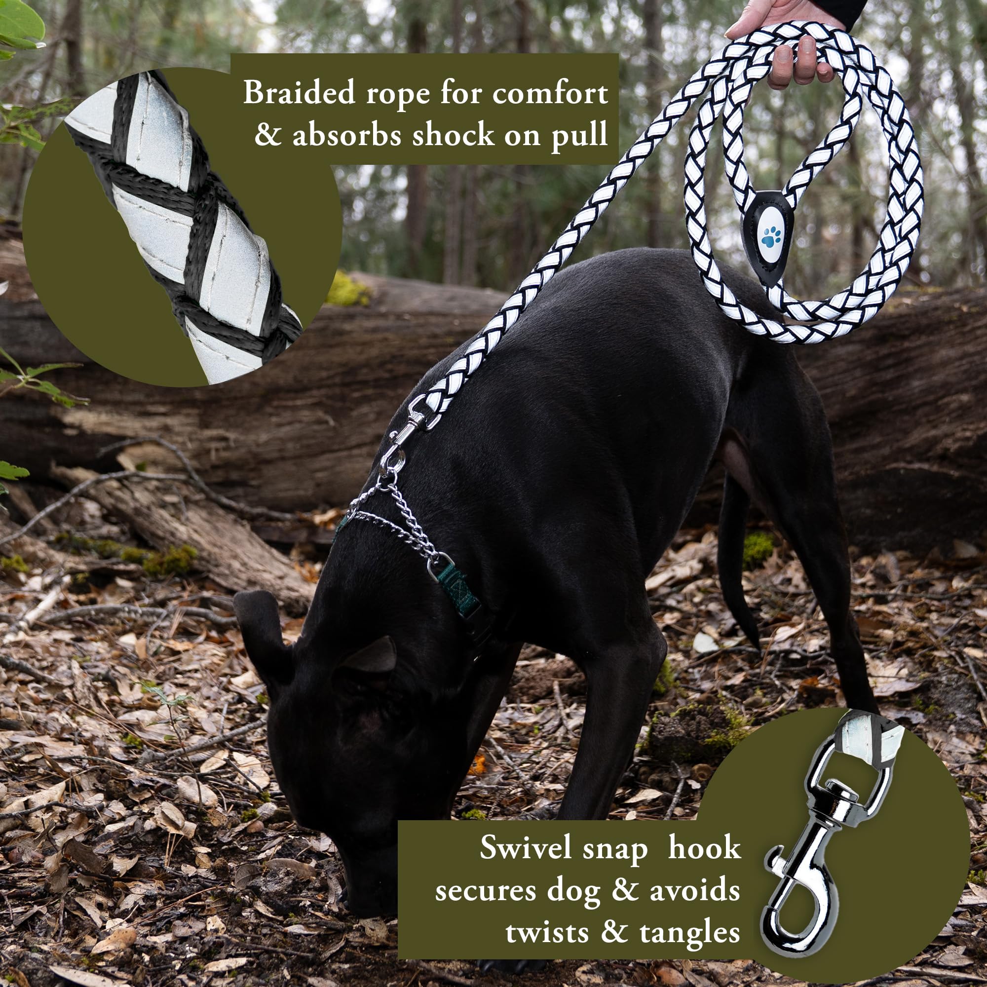 Safetypup Xd Reflective Dog Leash. Heavy Duty And Durable For Large And Medium Breeds. 6 Ft Long Rope, Tangle Free Braided Leash