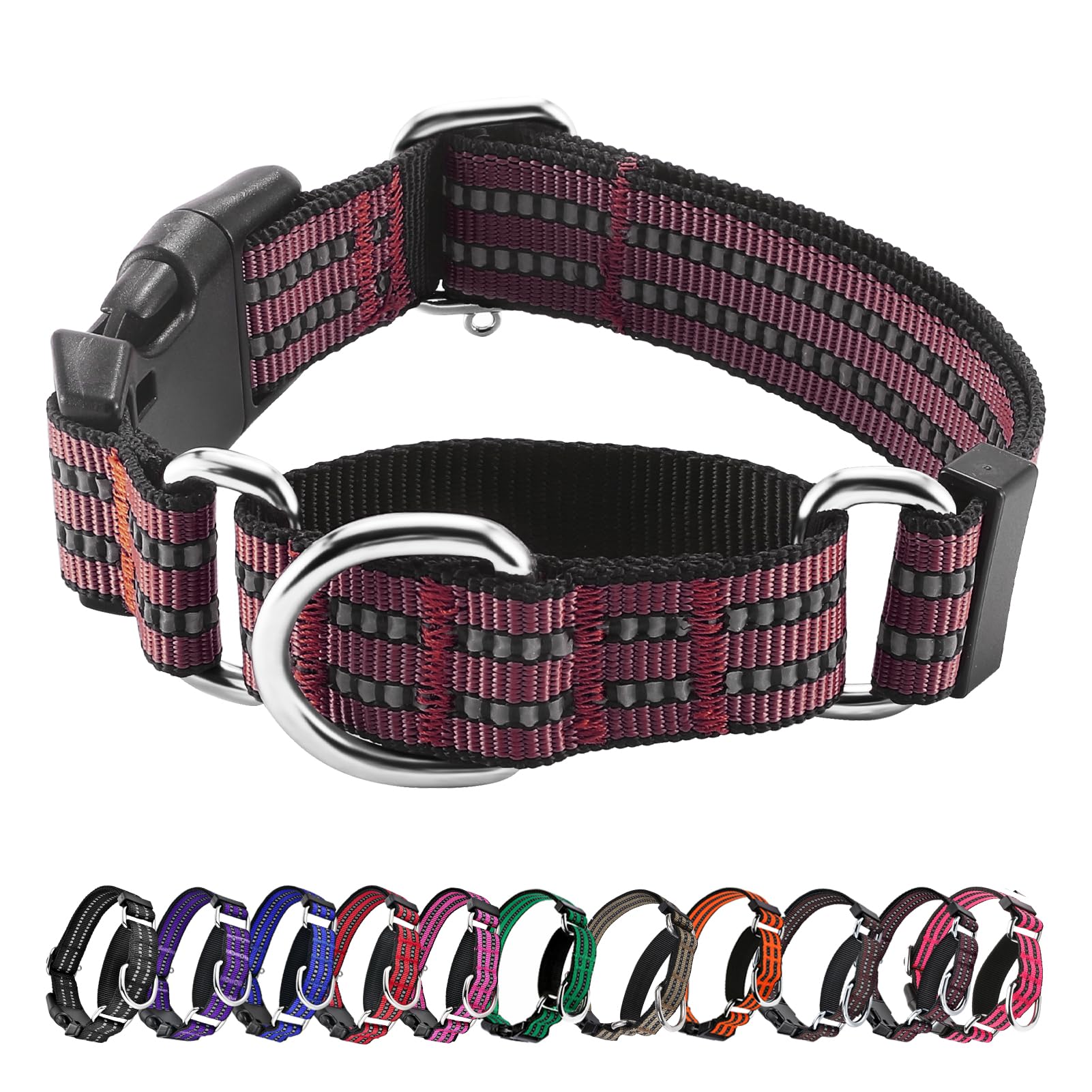 Hikiko Martingale Dog Collars Reflective Nylon Dog Collar With Quick Release Buckle Adjustable Training No Slip Dog Collar (Medi