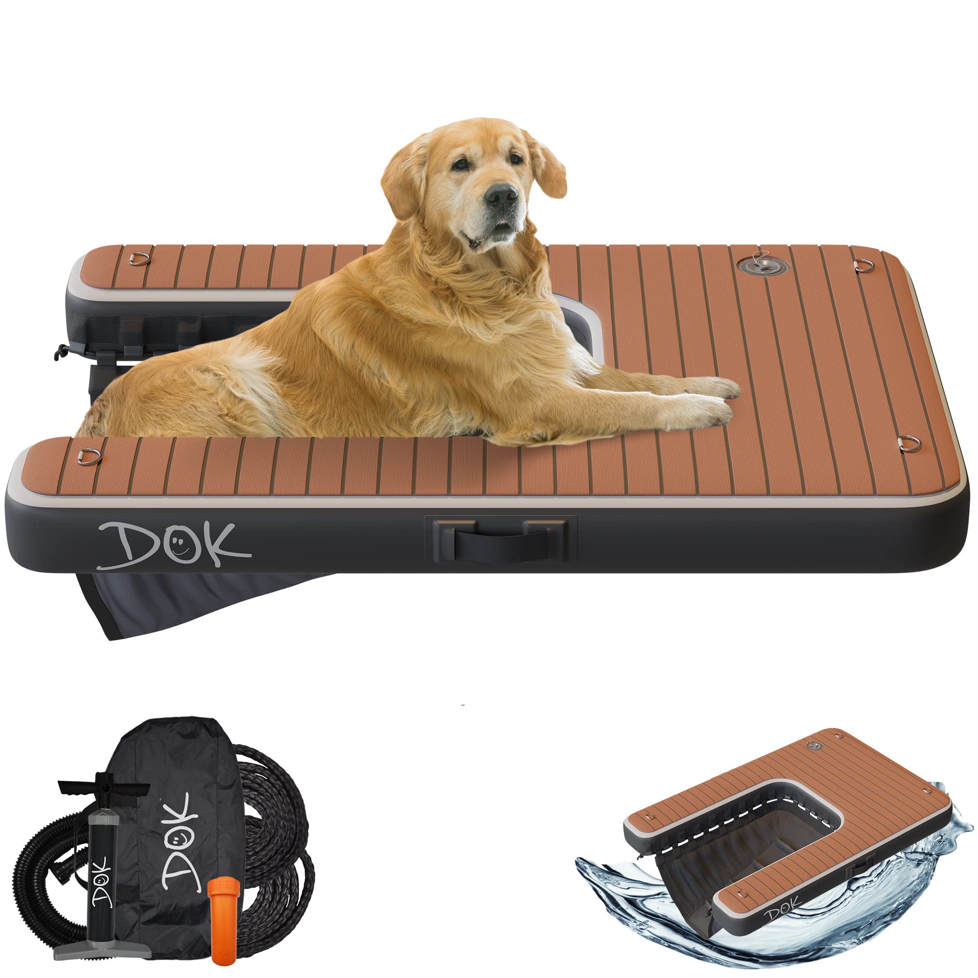 Dok Dog-Dok Inflatable Dock Platform: Safe & Easy Water Access For Dogs Up To 230 Lbs; Floating Non-Slip Eva Foam With Dog Boat 