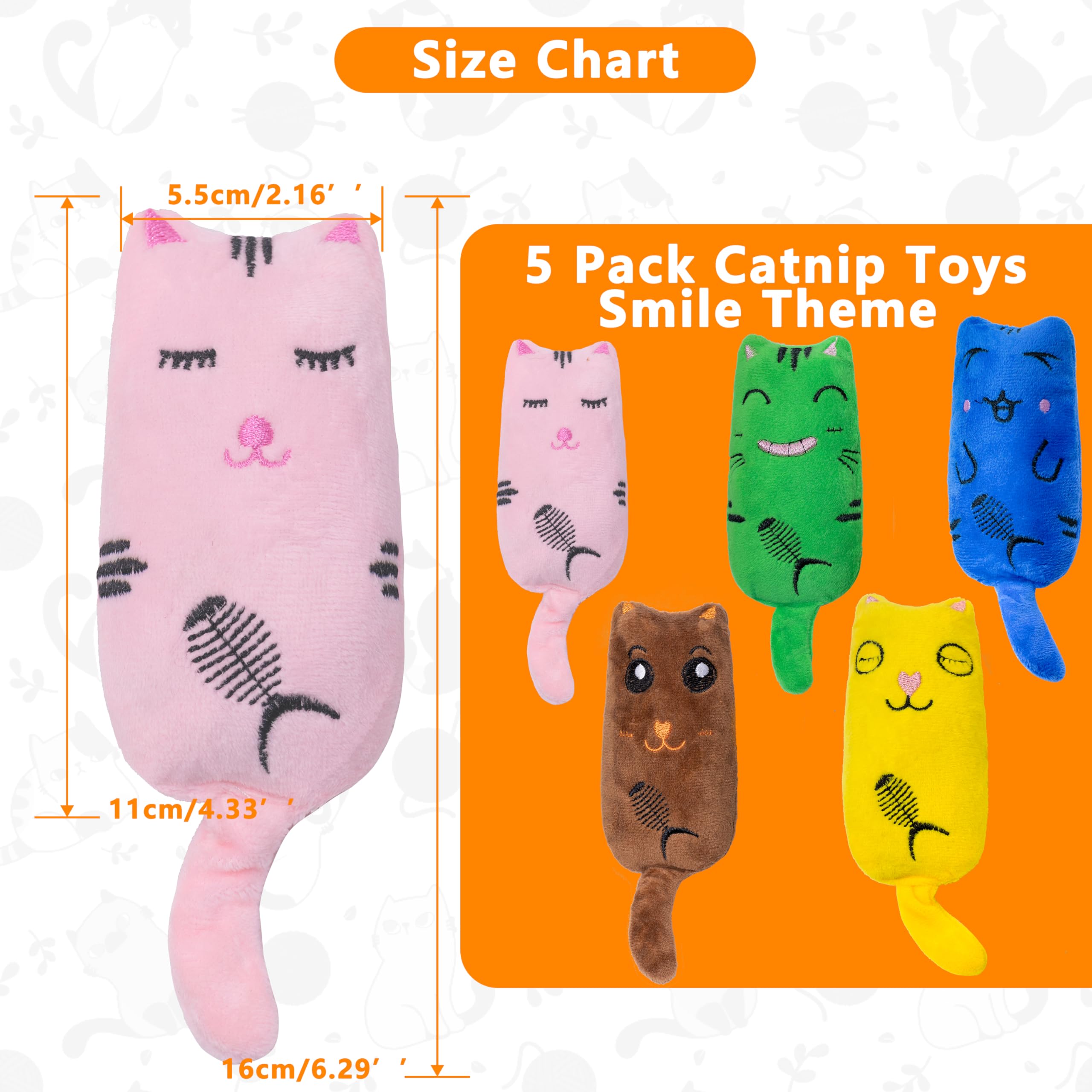 Seyezo Catnip Toys For Indoor Cats, 5 Pack Cat Toys For Cats, Fluffy Catnip Toys For Chewing Playing, Interactive Kitten Toys, C