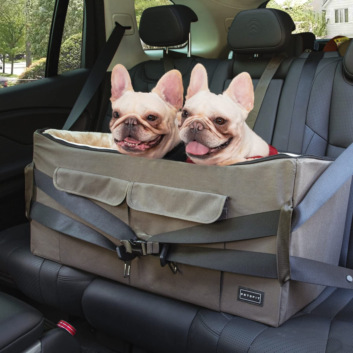 Petsfit Dog Booster Seat For 2 Small Dogs Or Medium Dog Up To 55 Lbs, Large Dog Car Seat With 2 Big Pockets For Cars, Trucks And