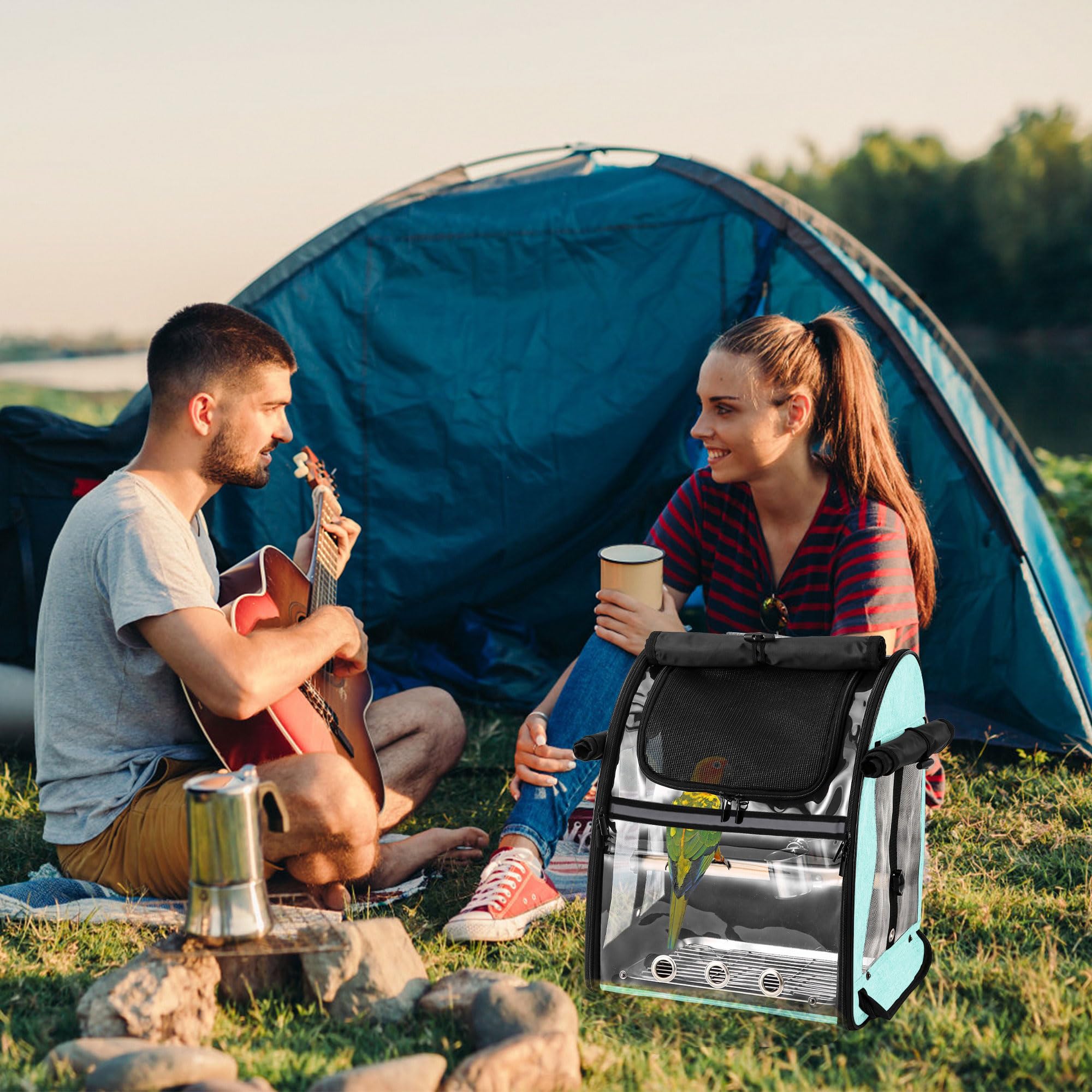Suertree Bird Carrier Bag With Indestructible Stainless Steel Mesh, Bird Travel Cage With Stand, Easy To Clean Backpack For Parr