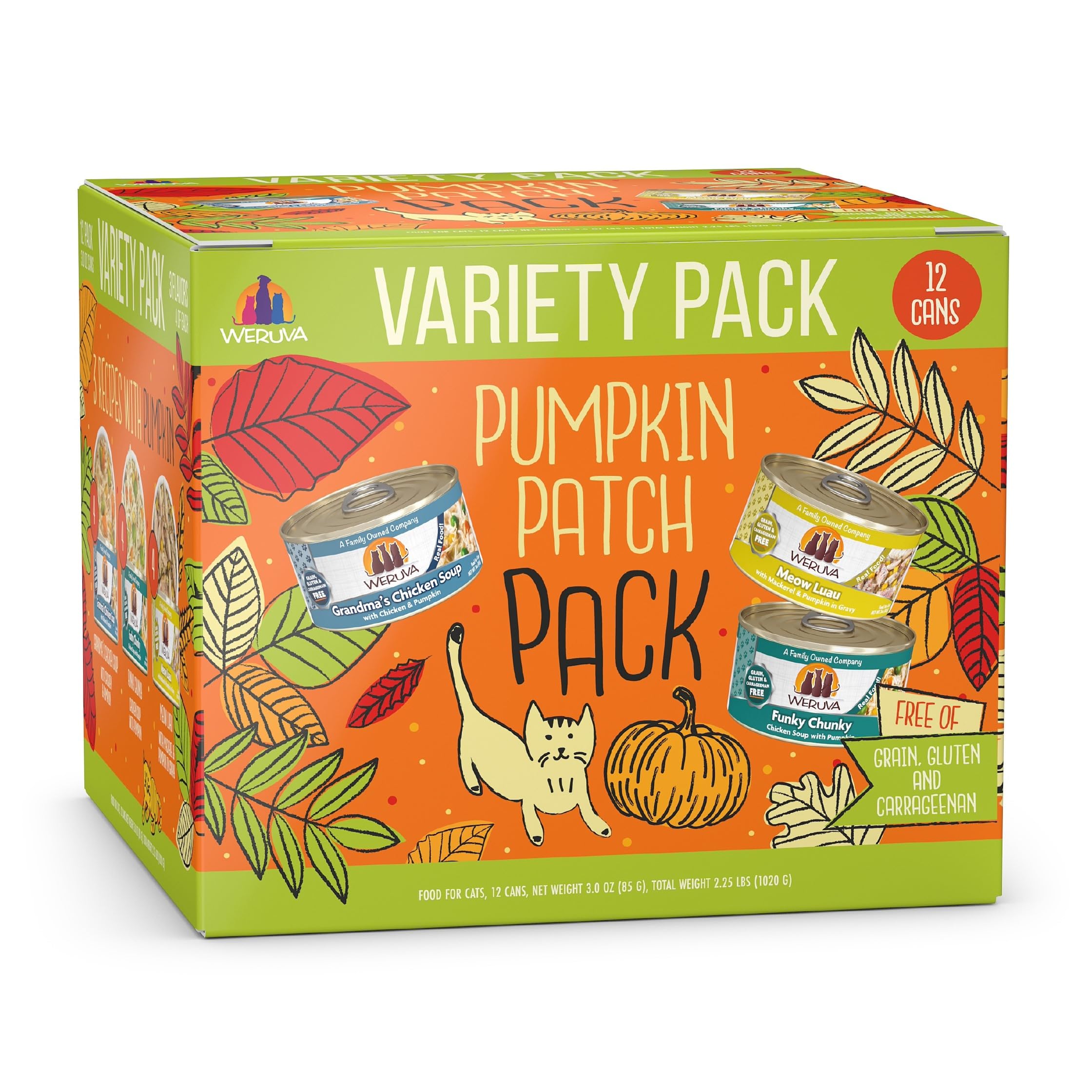 Weruva Wet Cat Food, Pumpkin Patch Pack Variety Pack, 3oz Can (Pack of 12)