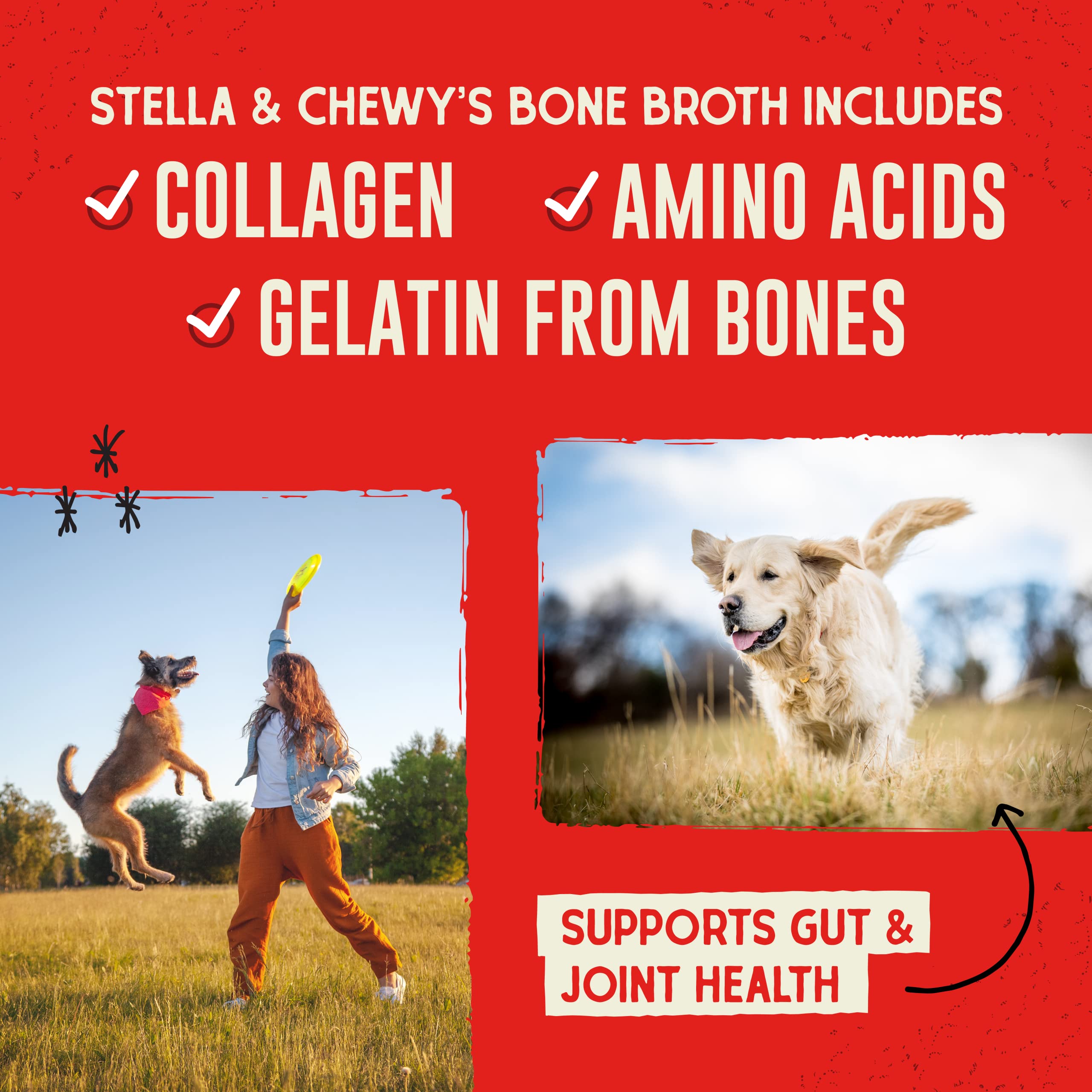 Stella & Chewys Bountiful Bone Broth Cage-Free Chicken Recipe Meal Topper for Dogs, 16 Oz. Resealable Pouch