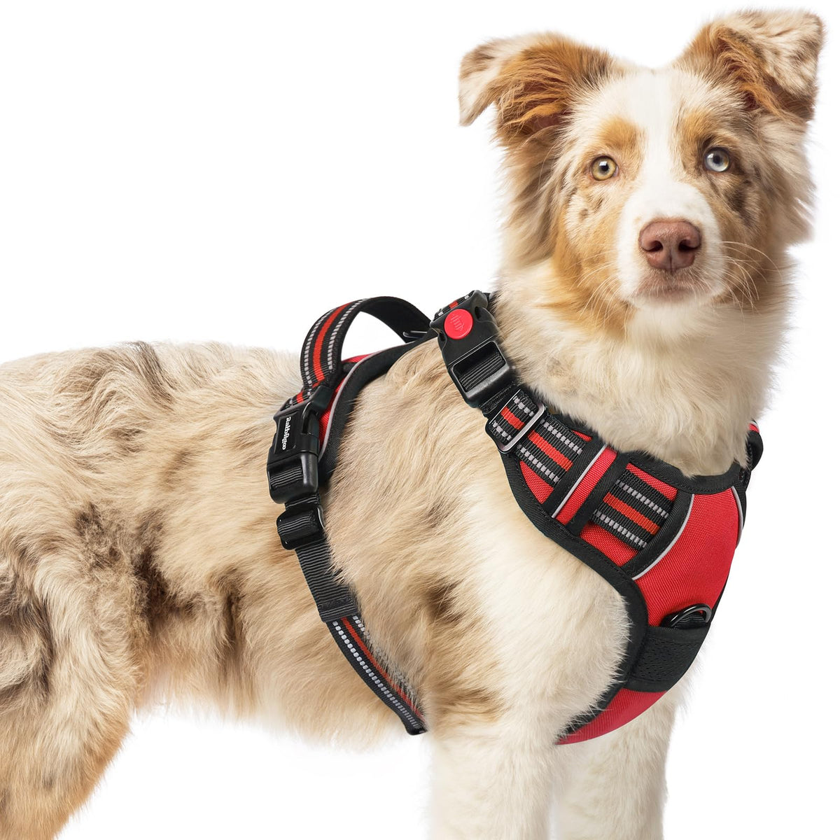 Rabbitgoo Dog Harness Medium Sized, No Pull Pet Harness With 3 Buckles, Adjustable Soft Padded Pooch Vest With Instant Control Handle, Easy Walking Reflective Pet Vest For Medium Dogs, Red, M