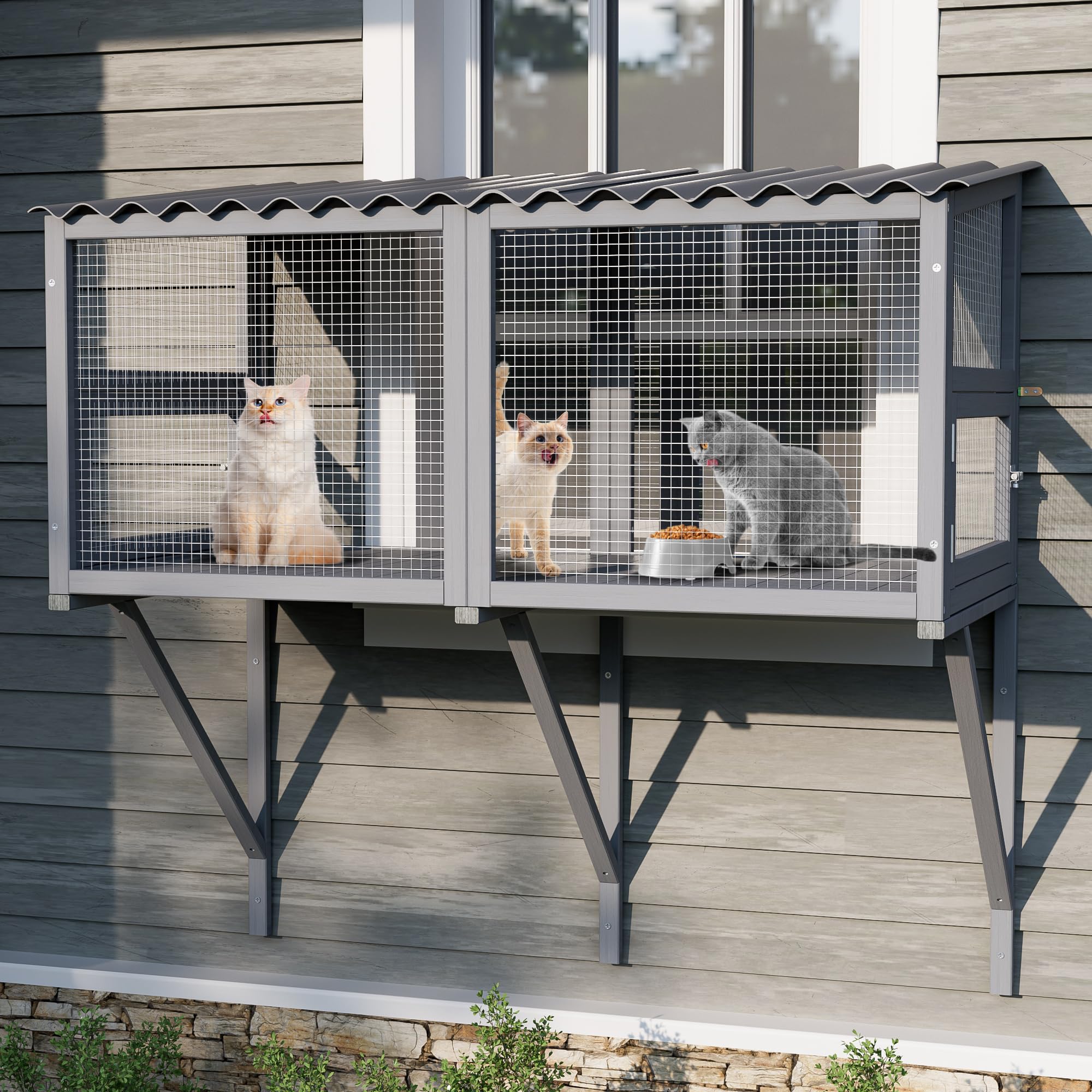 Dephet Cat Catio, Cat Window Perch For Large Cats - Catio Outdoor Cats Enclosure Windows, Patio Window Box Hommock For Sunbathin