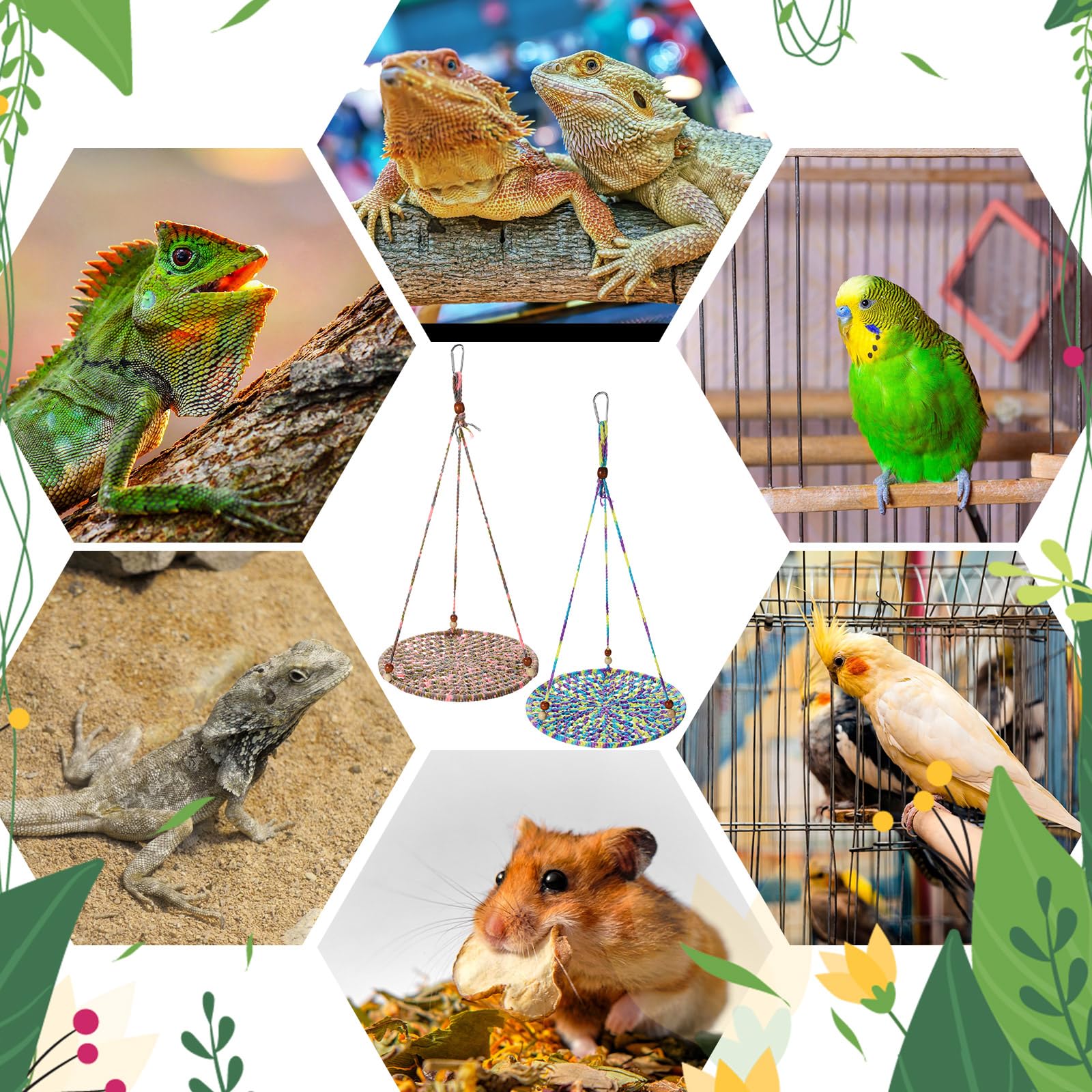 Wesiti 2 Pcs Bearded Dragon Hammock Summer Reptile Hanging Bed Swing Toys Cotton Lizard Reptile Hammock Bearded Dragon Tank Acce