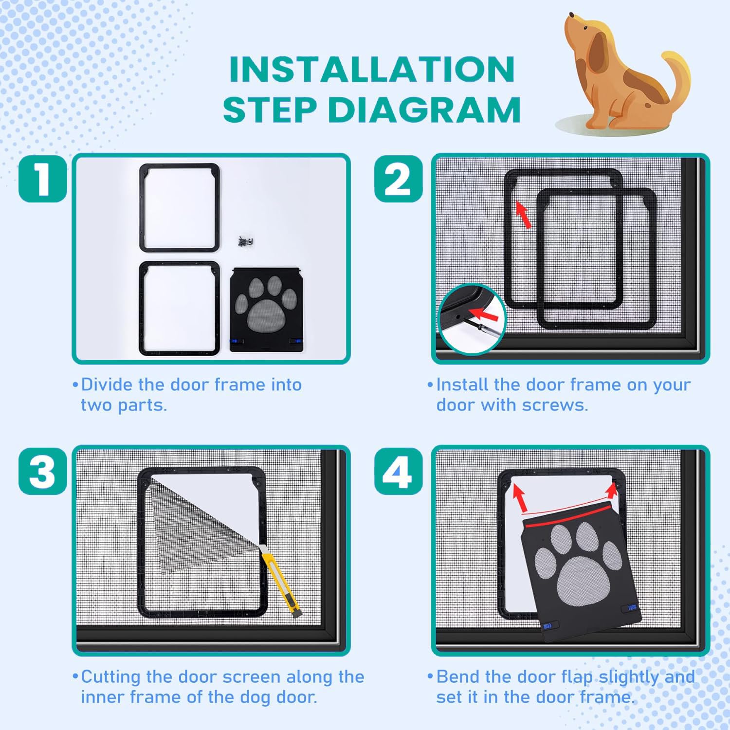 Kagoty Cat Door For Screen Door, Small Dog Screen Door, Magnetic Flap Doggy Door For Sliding Door, Lockable Cat Screen Door, 10