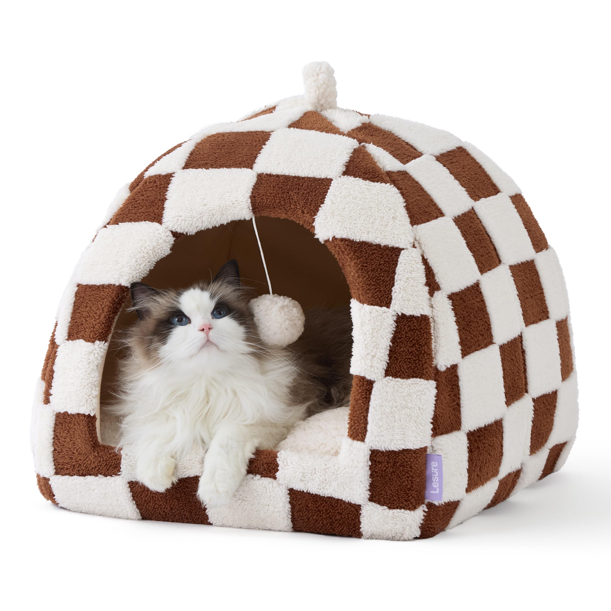 Lesure Cute Cat Beds For Indoor Cats - 2 In 1 Cat Cave Bed For Large Cats, House With Removable Washable Cushioned Pillow, Cozy 