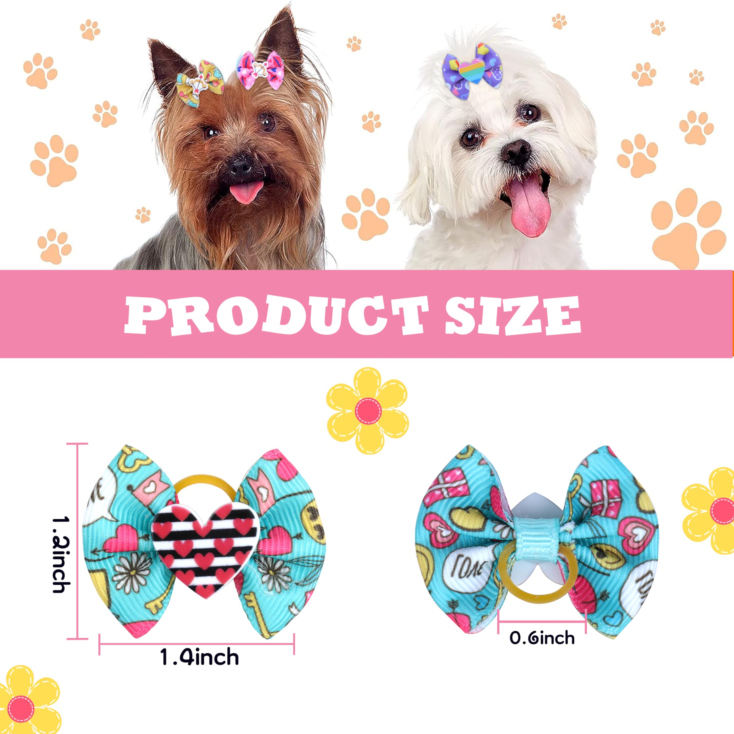 Petbuy 40Pcs Cute Puppy Dog Bowknot Hair Bows With Rubber Bands - Small Dog Hair Accessories For Party (Mixcolors)