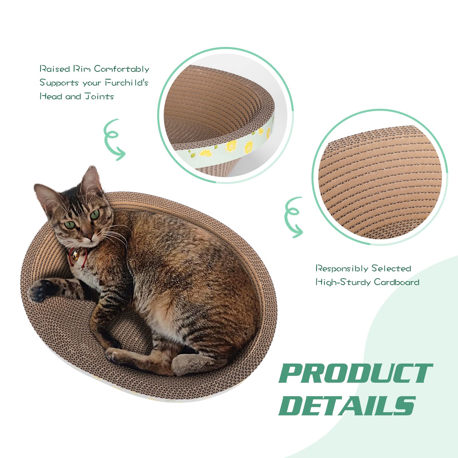Oval Cardboard Cat Scratcher Lounge Large Cats Bed Scratch Pad Scratching Box, Furniture Protection Training Toy (19.5?