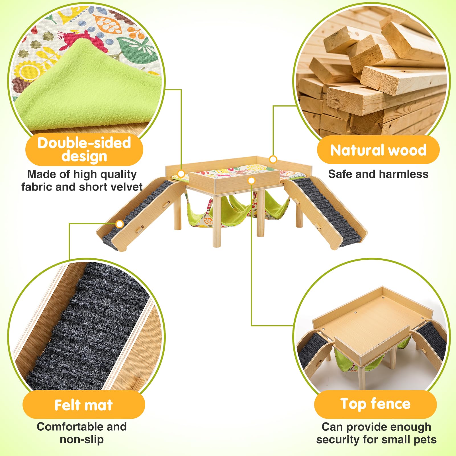 Mewtogo Guinea Pigs Hammock With Platform, Wooden Guinea Pig Hideout With Stairs, Safe And Durable Small Pet Bed For Piggies Chi