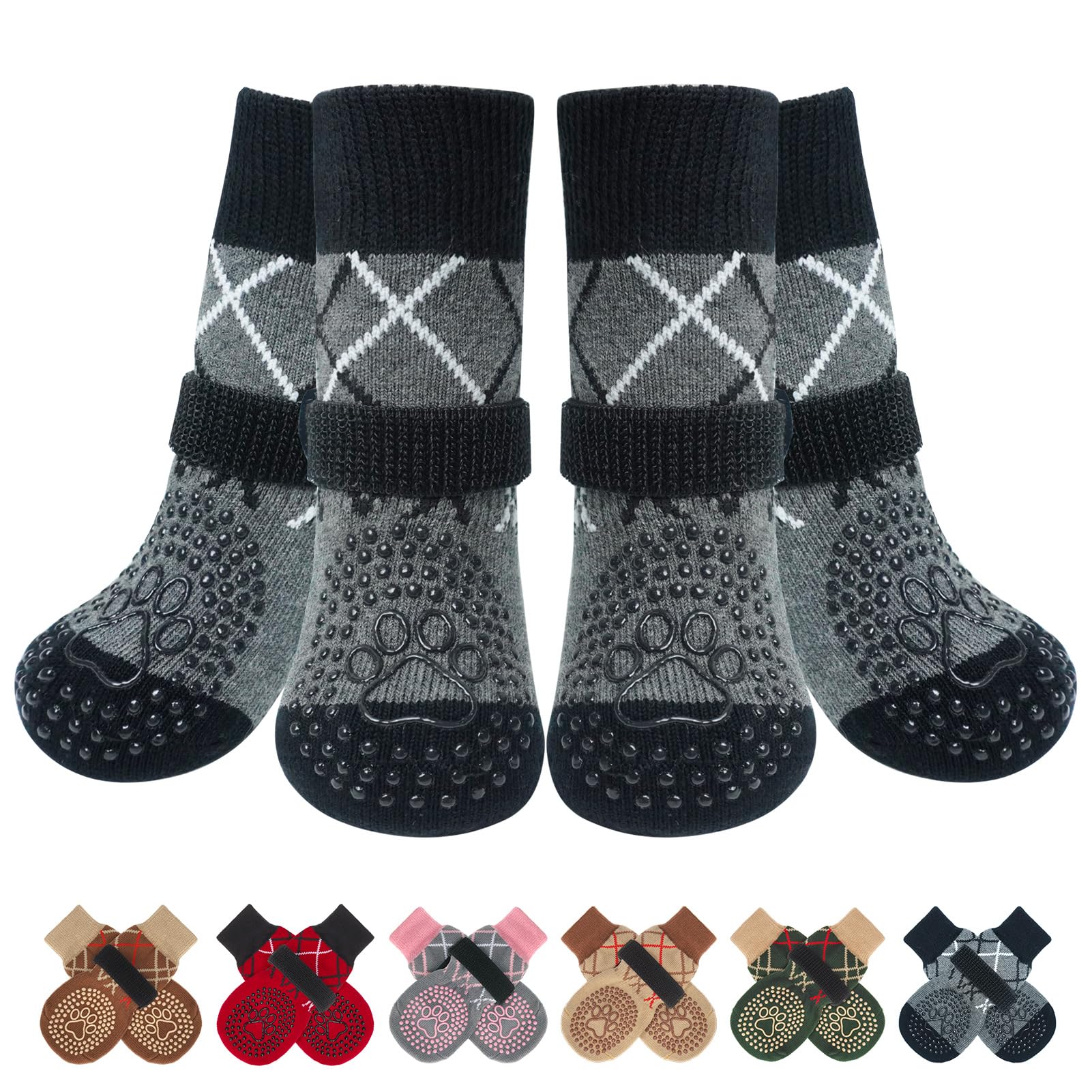 Beautyzoo Dog Socks To Prevent Licking Paws, 3 Pairs Anti Slip Dog Shoes For Hot Pavement Hardwood Floors, Traction Control Toe 