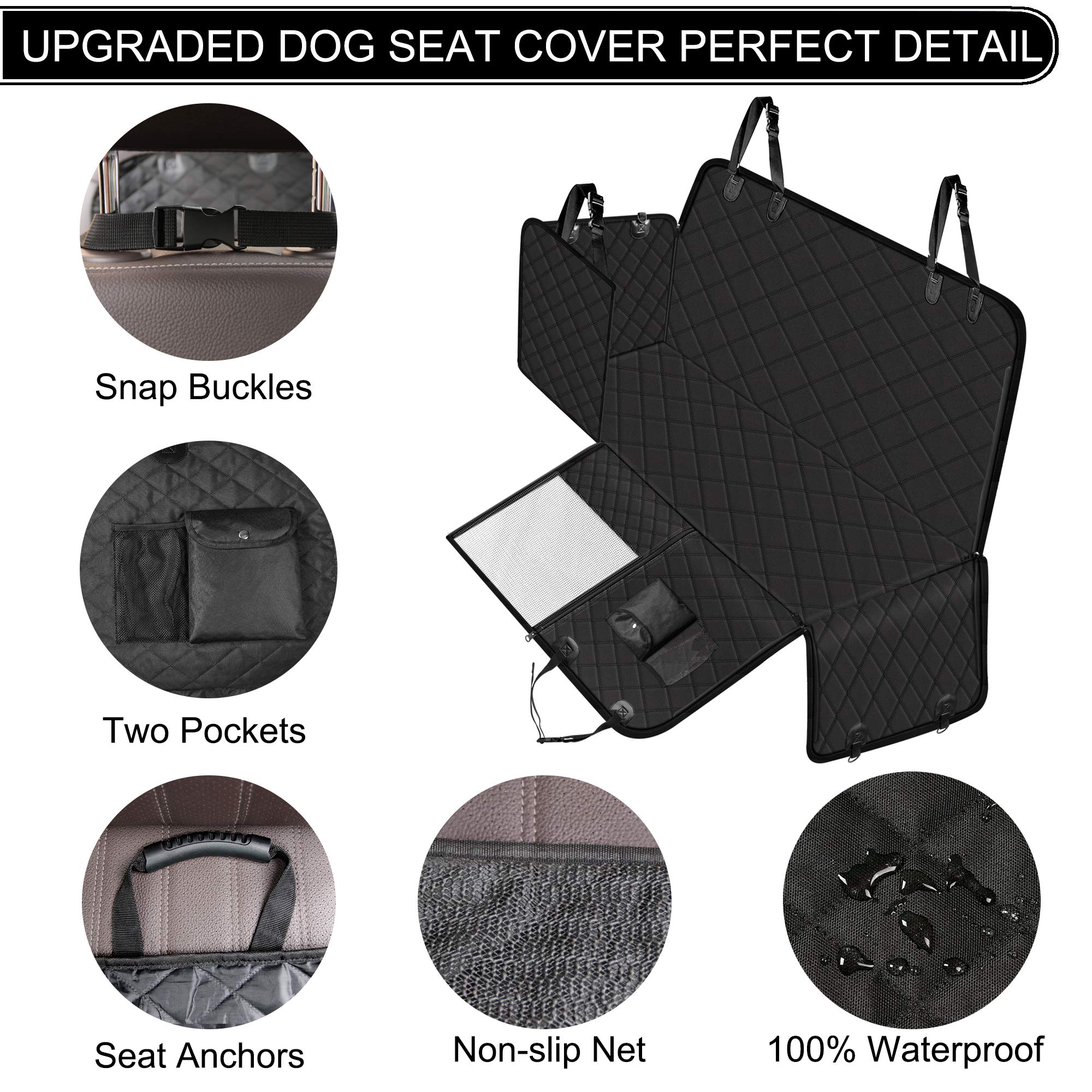Femuar Dog Car Seat Cover with Storage Pockets Mesh Visual Window, Waterproof Nonslip , Heavy Duty Scratchproof Pet Dog Back Sea