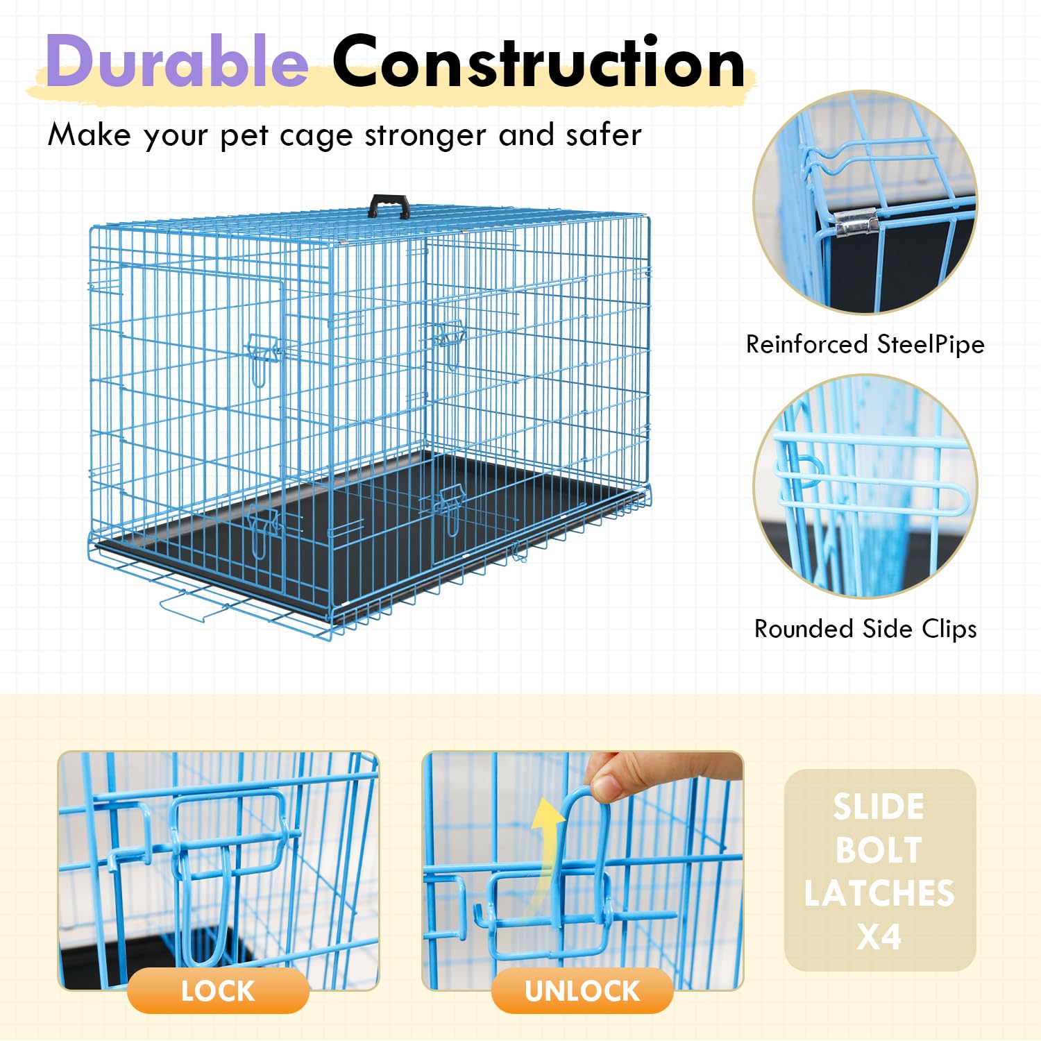 PayLessHere Large Dog Crate Kennel for Medium Large Dogs 24 inches Metal Dog Cage Double-Door Folding Travel Indoor Outdoor Pupp