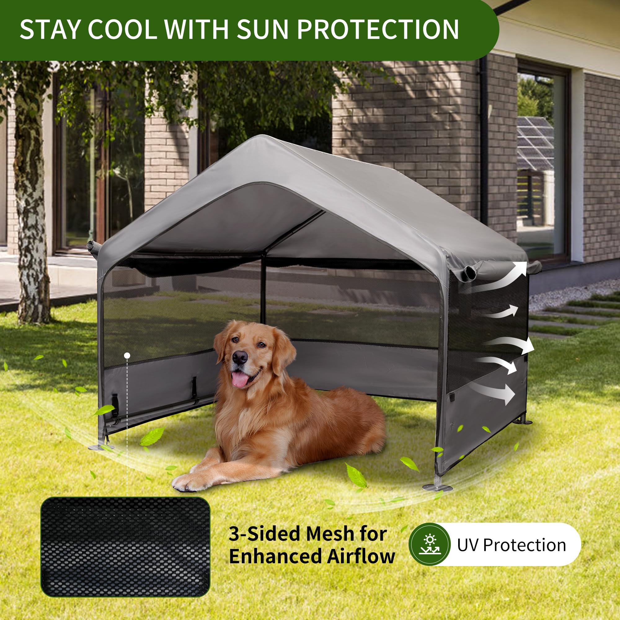 Summertrail Extra Large Dog House Outside, Dog Tent Outdoor, Big Dog Shade Shelter Doghouse Canopy With Three-Sided Breathable M