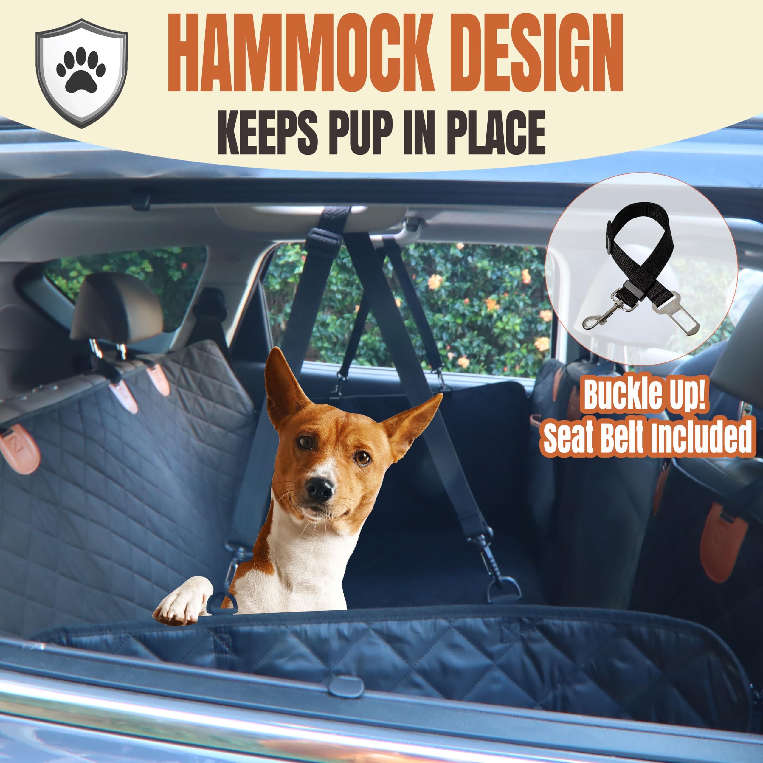 Back Seat Extender For Dogs, Hard Bottom Car Seat Cover For Dogs. Hammock Style, Large Space, Holds 420Lbs, Sturdy, Waterproof F