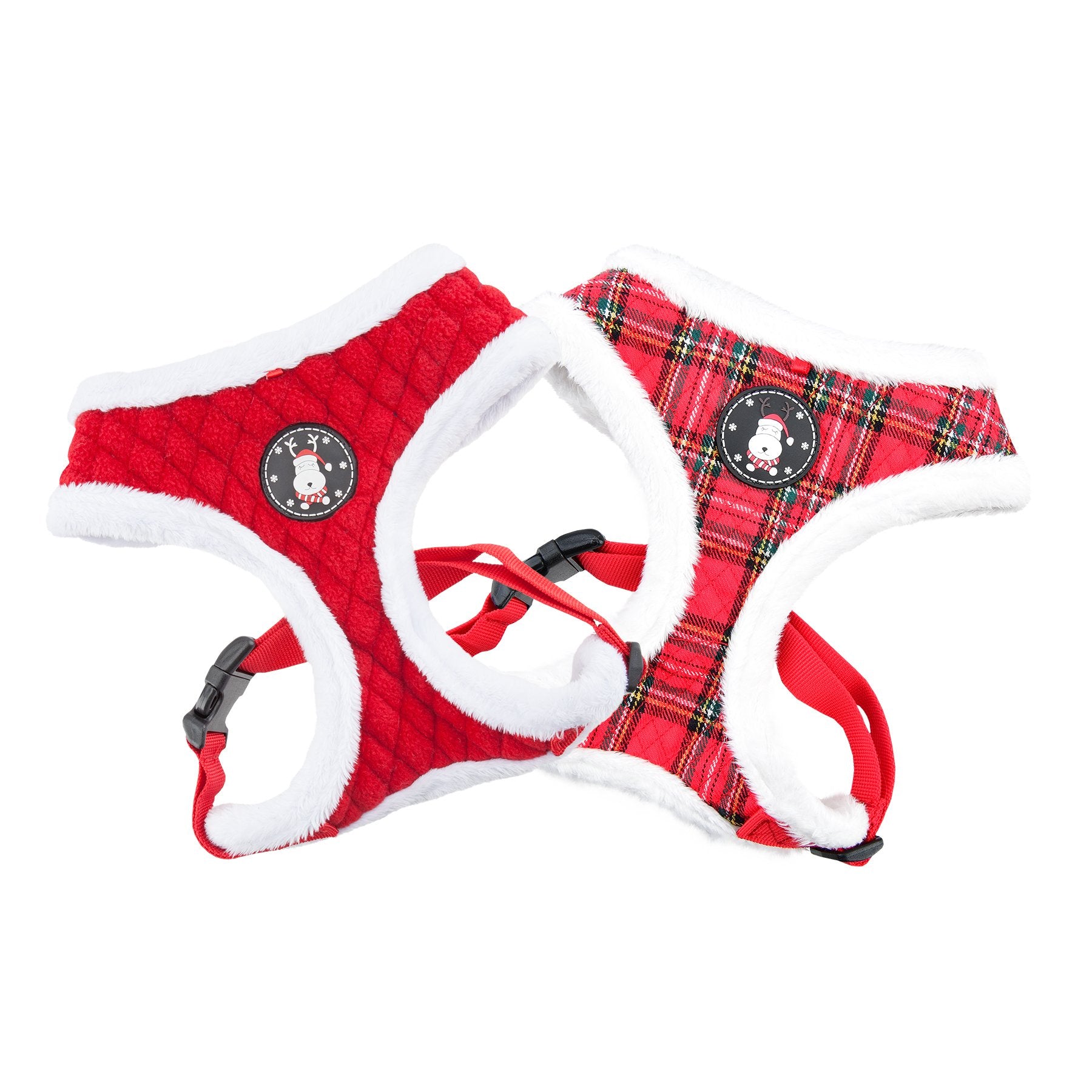 Puppia Blitzen Dog Harness Over-The-Head Warm Winter Christmas Holiday Harness Adjustable Chest For Small And Medium Dog, Checkered Red, Large