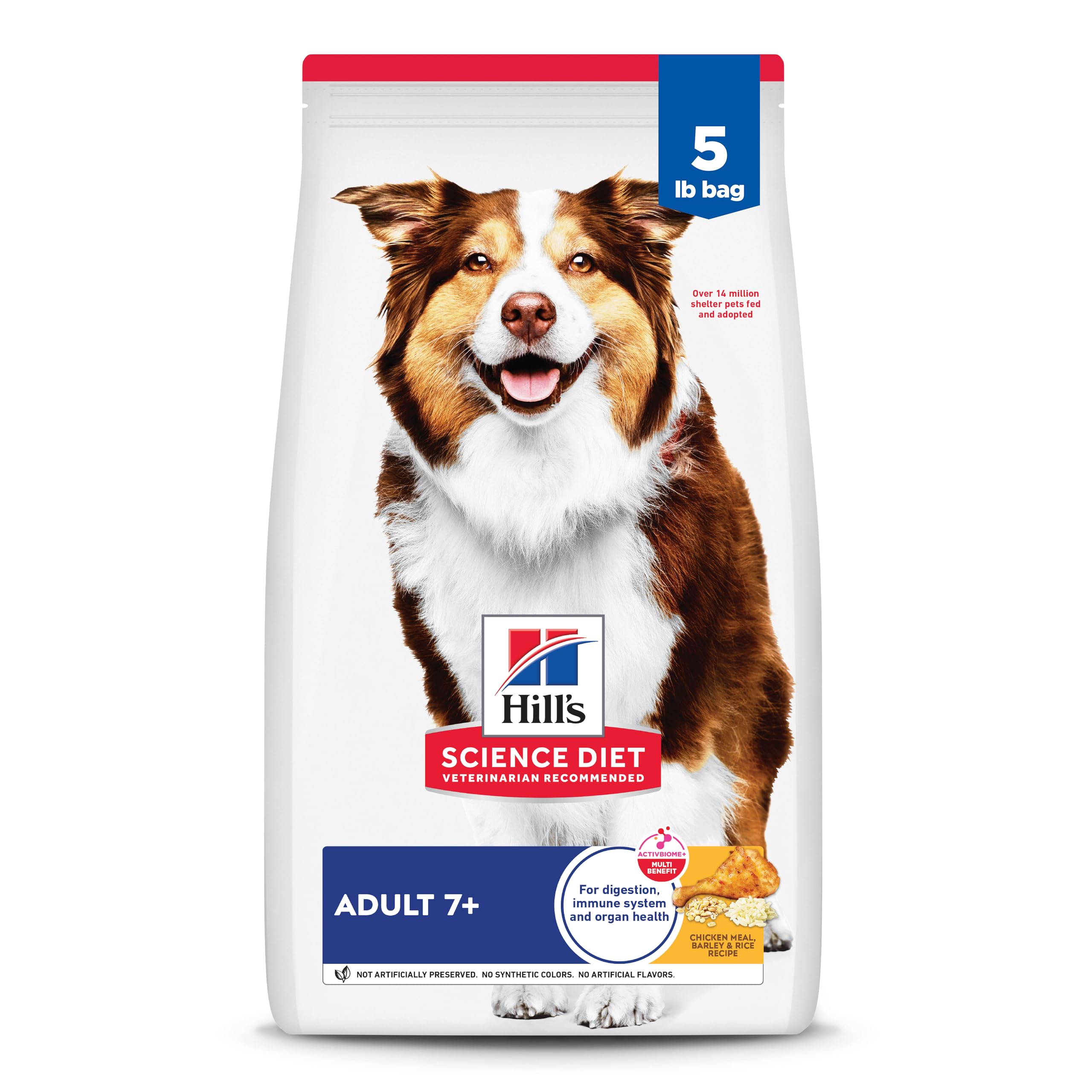 Hills Science Diet Adult 7+, Senior Adult 7+ Premium Nutrition, Dry Dog Food, Chicken, Brown Rice, & Barley, 5 lb Bag