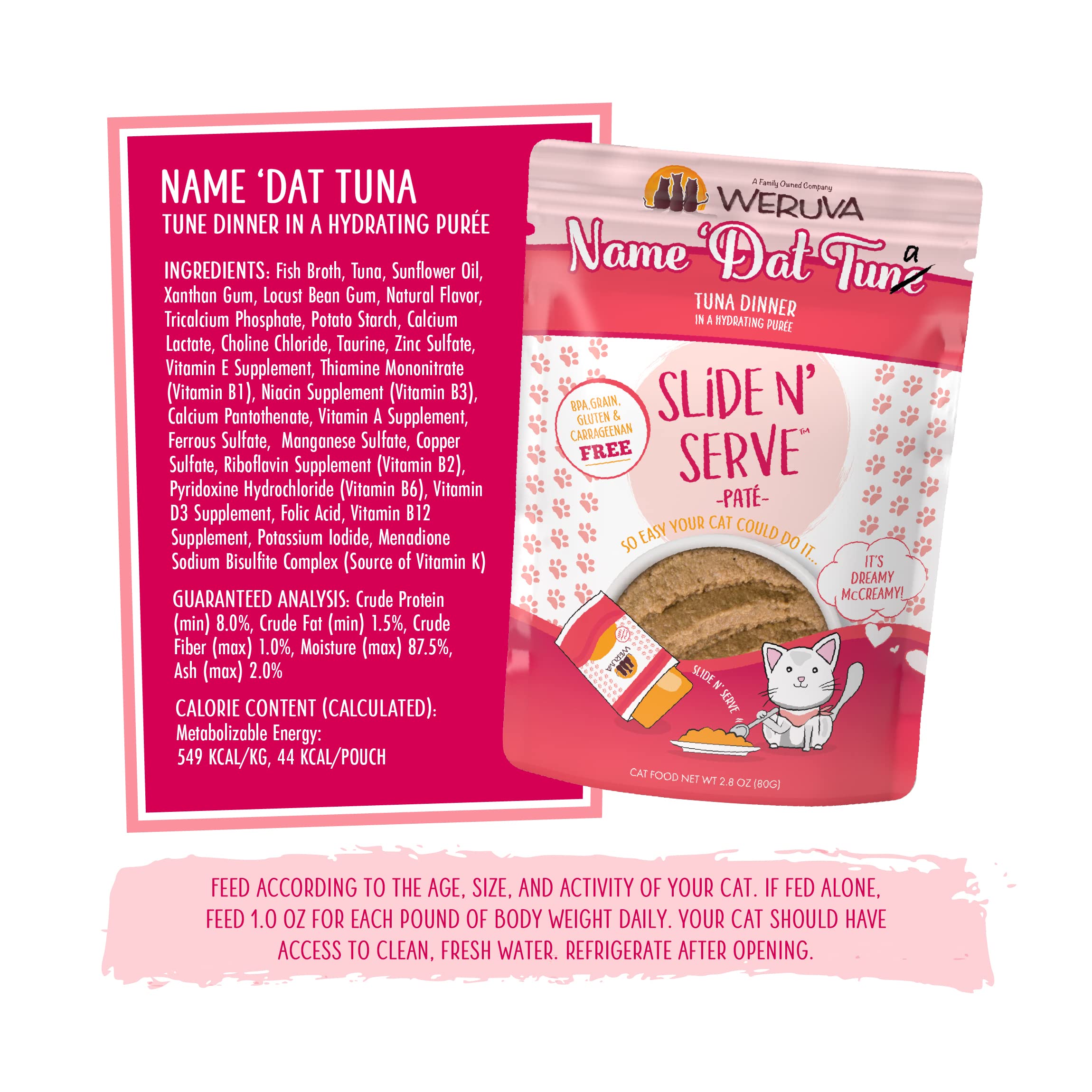 Weruva Wet Cat Food, Name Dat Tuna with Tuna Pate, 2.8oz Slide N Serve Pouch, Pack of 12