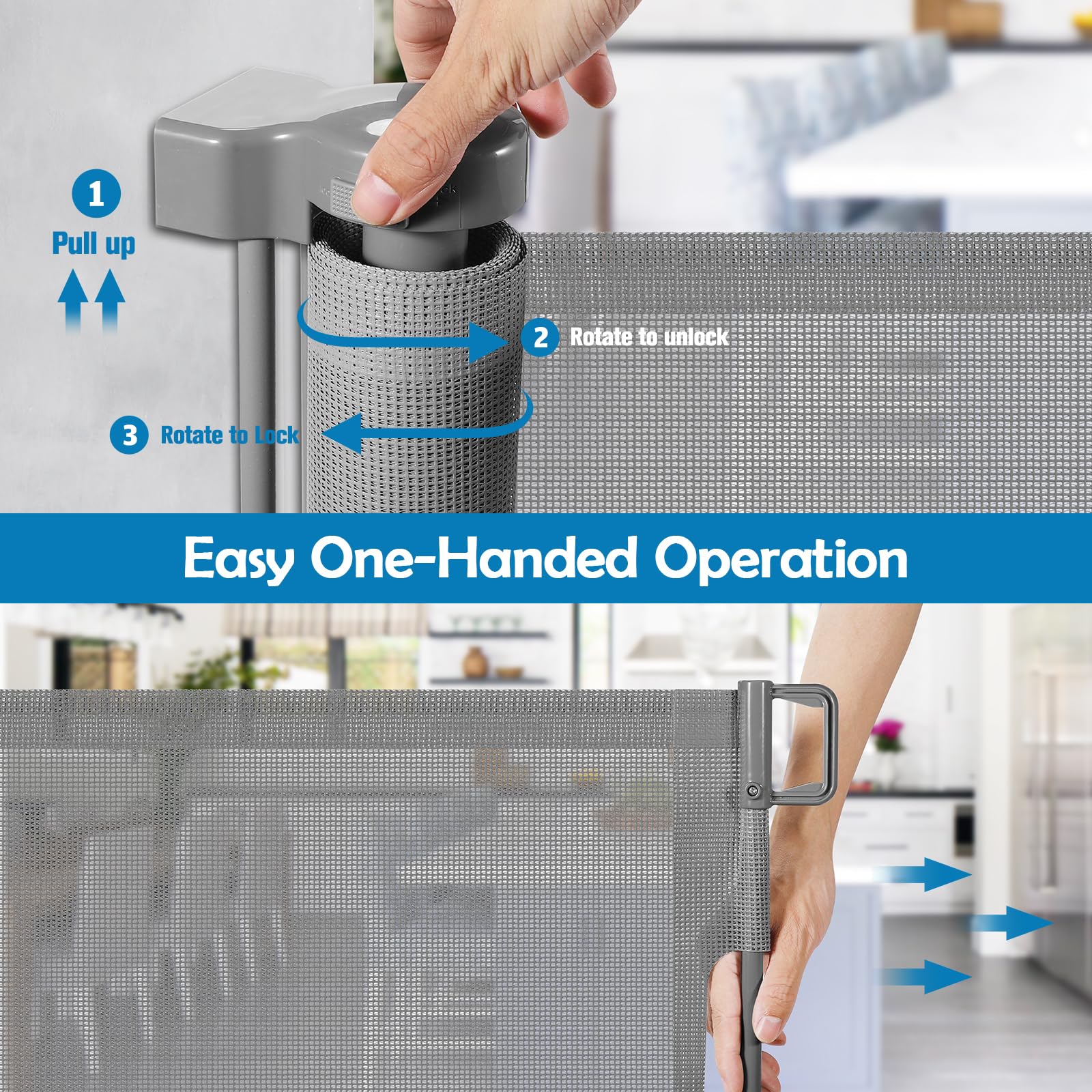 90 Inch Extra Long Baby Gate Retractable Dog Gate Outdoor Gates for Decks Indoor Child Gates for Wide Openings Extra Wide Retrac