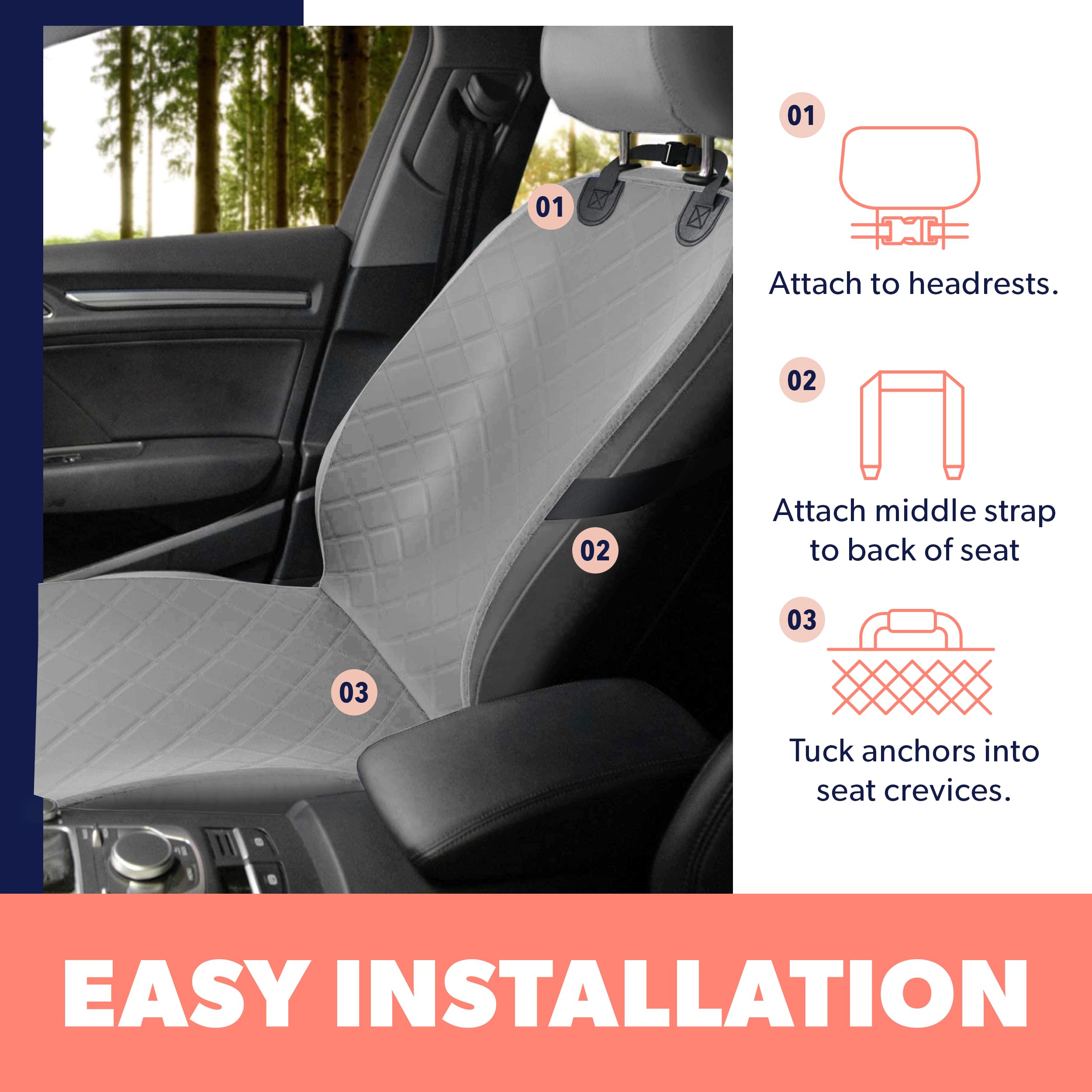 Active Pets Dog Car Seat Cover, Waterproof Front Seat Protector for SUV Truck Sedan, Pet Safety Travel Comfort System with Unive