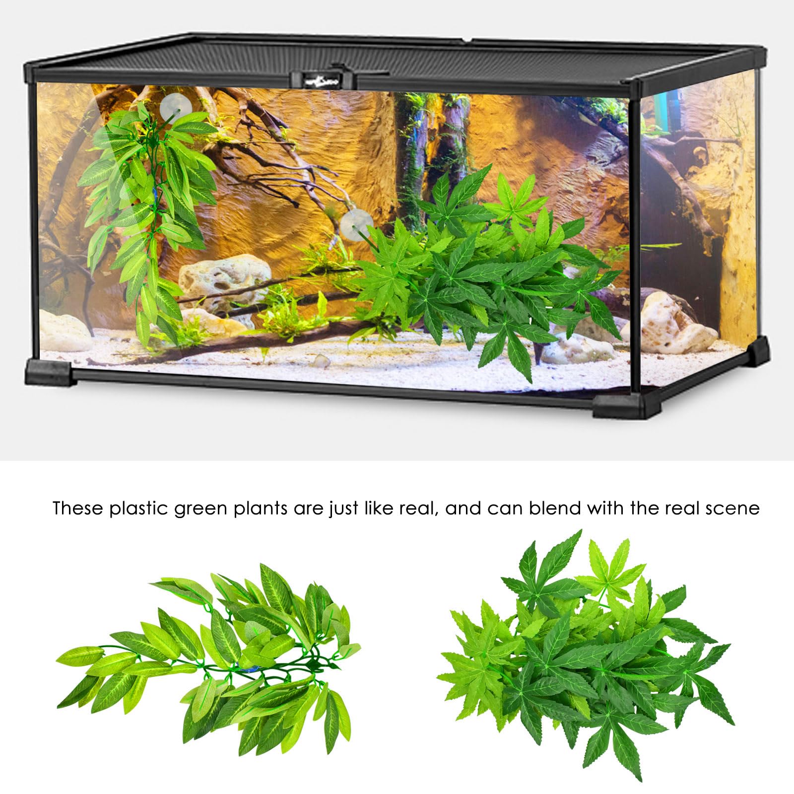 KATUMO Reptile Plants, 3PCS Amphibian Hanging Plants with Suction Cup for Lizards, Geckos, Bearded Dragons, Snake, Hermit Crab T