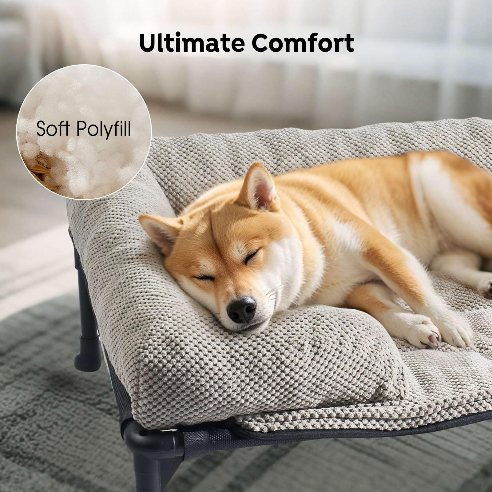 Veehoo Cooling Elevated Dog Bed Add Removable Corduroy Bolster Cushion Mat, 53'' X 33'' Washable Dog Couch Bed, Raised Pet Cot W