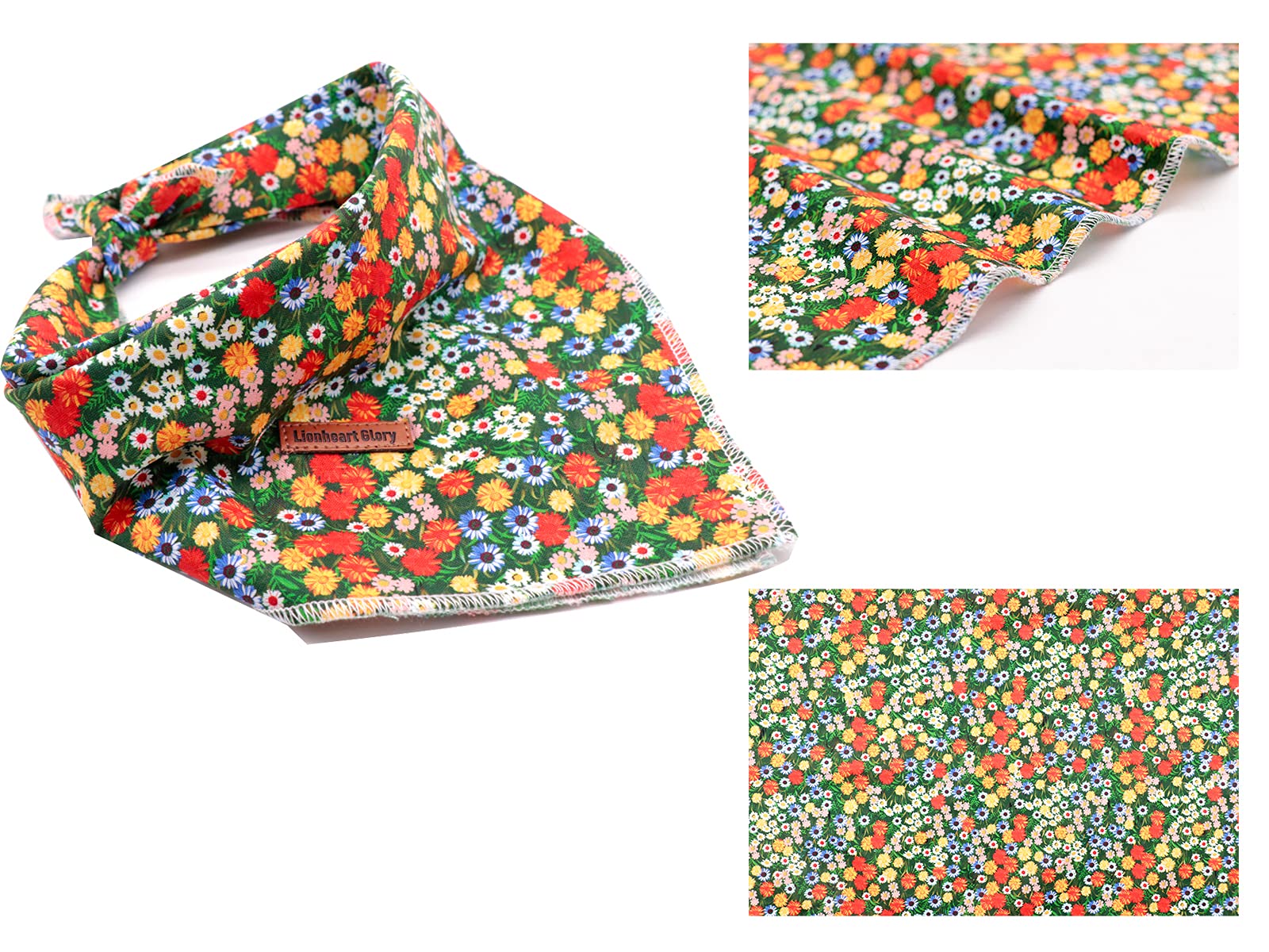 Lionheart Glory Dog Bandana 1 Pack Washable Soft Cotton Daisy Print Bibs Scarf, Adjustable Kerchief Square Dog Bandanas For Smal