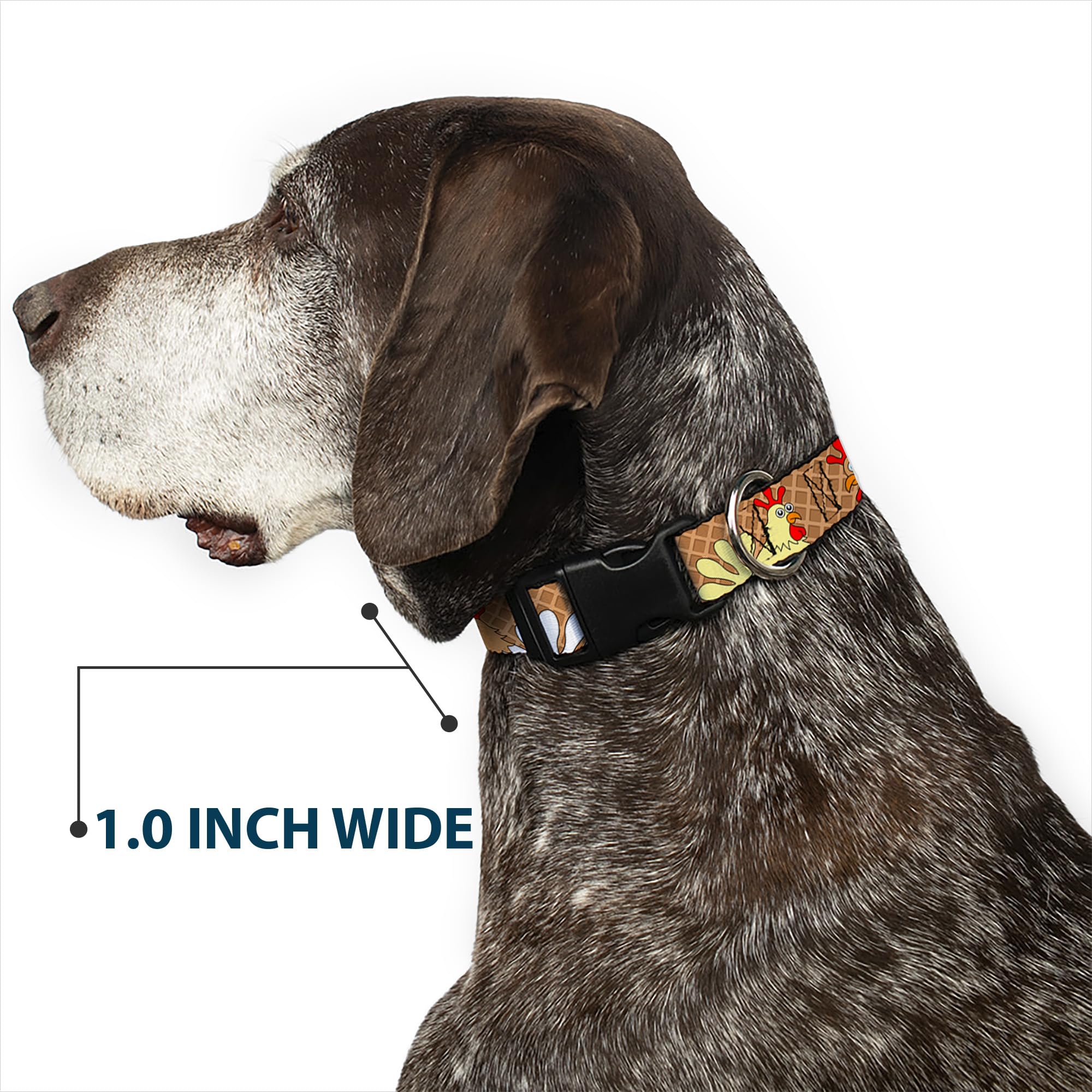 Buckle-Down Plastic Clip Collar - Waffle/Chicken Poses - 1.5 Wide - Fits 16-23 Neck - Medium