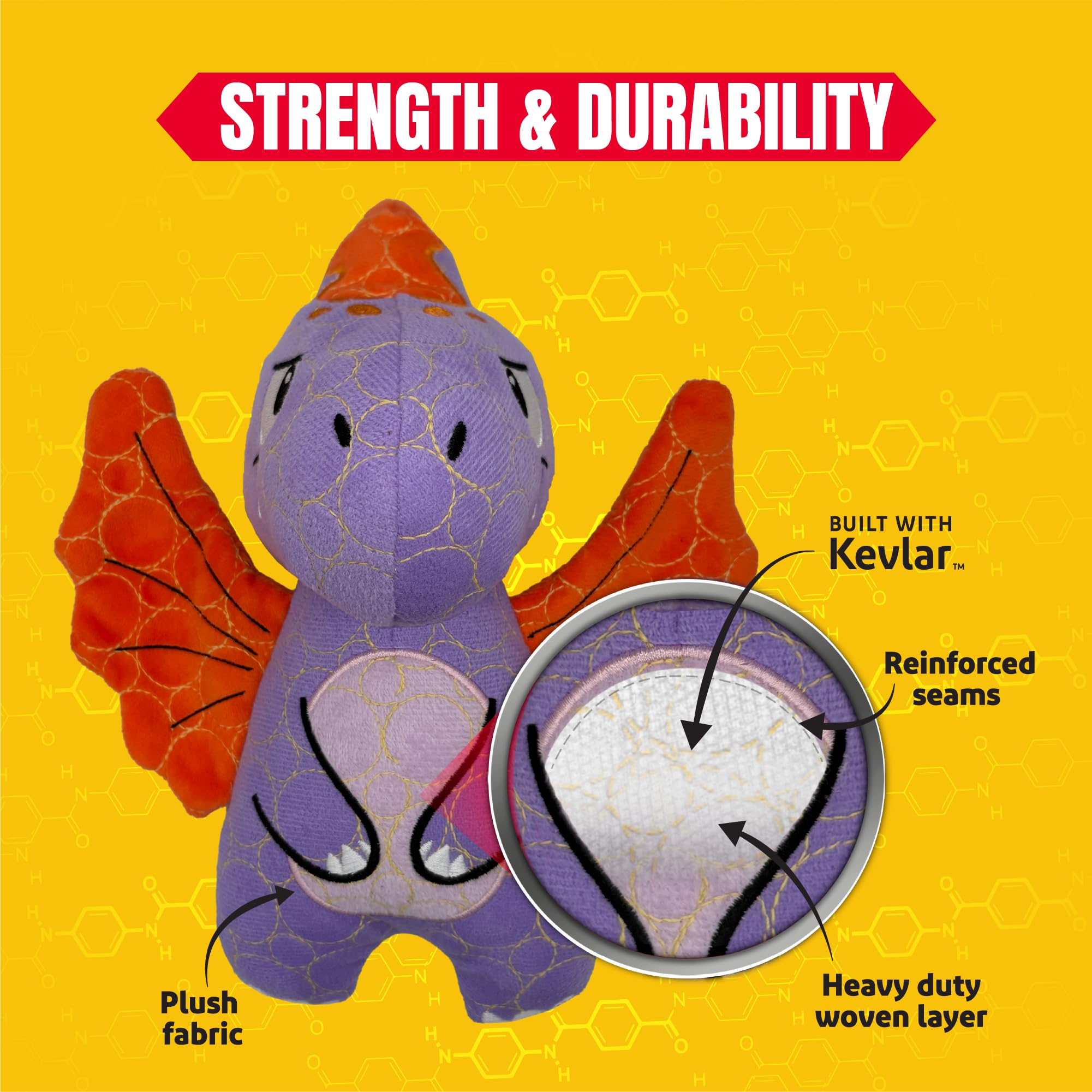 Bite Force Durable Dog Toy - Purple Dino with Squeaker, Kevlar-Reinforced for Aggressive Chewers, Model BF1140-PS