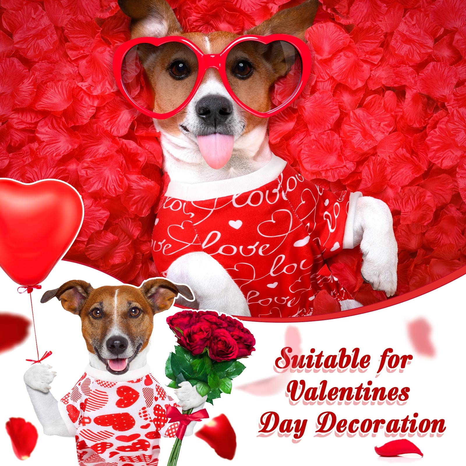 6 Pack Valentines Dog Pajamas Heart Pattern Dog Clothes Dog Costumes For Small Medium Large Puppy Dog Cat Valentines Party Cosplay (Large)