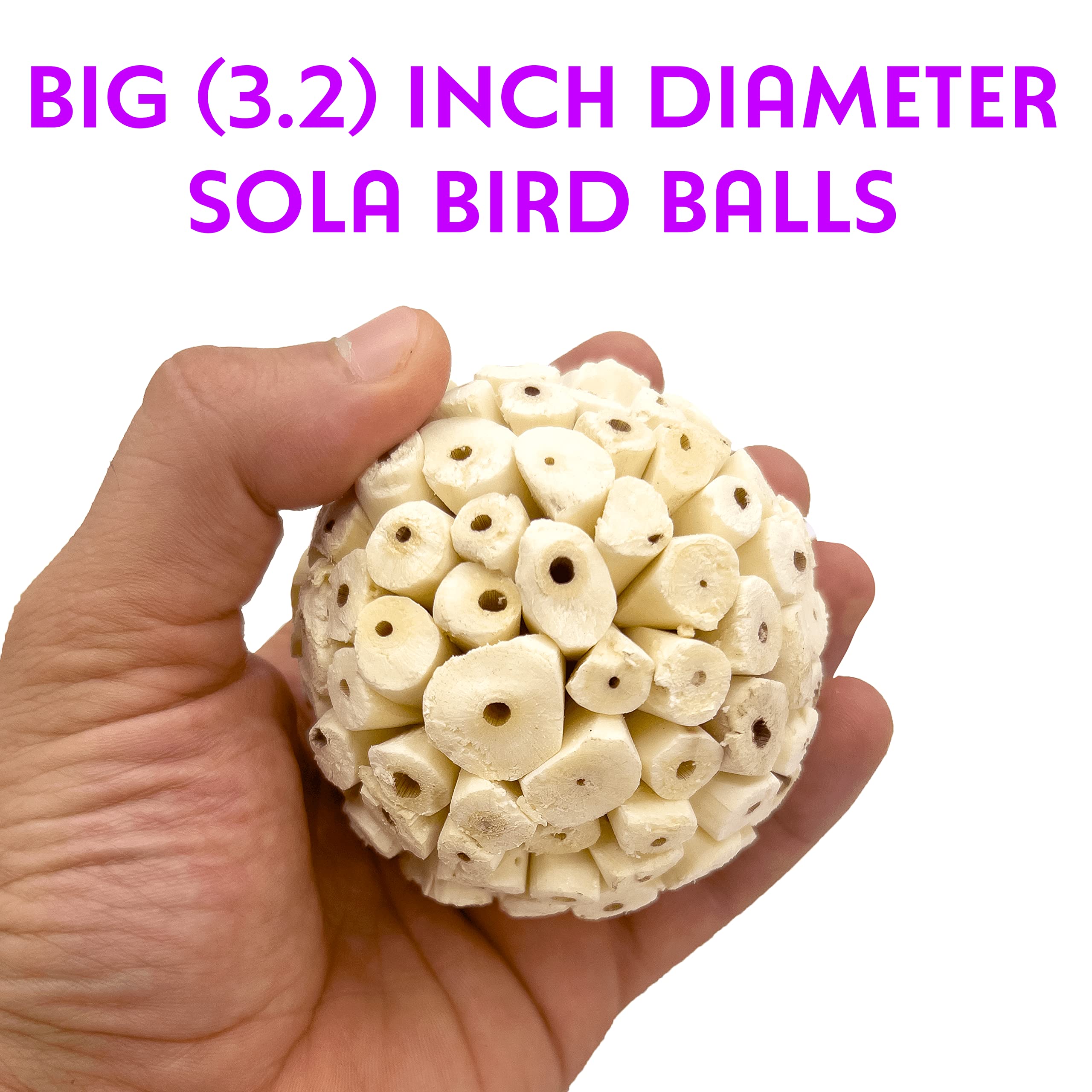Mandarin Bird Toys 5101 Big Sola Bird Balls Pk3 By M&M - All Natural Air Dried Chewable Spheres, Lightweight Pithy Bird Safe Material, Great Fun For Beaks And Feet, Ideal For Medium Size Pet Birds