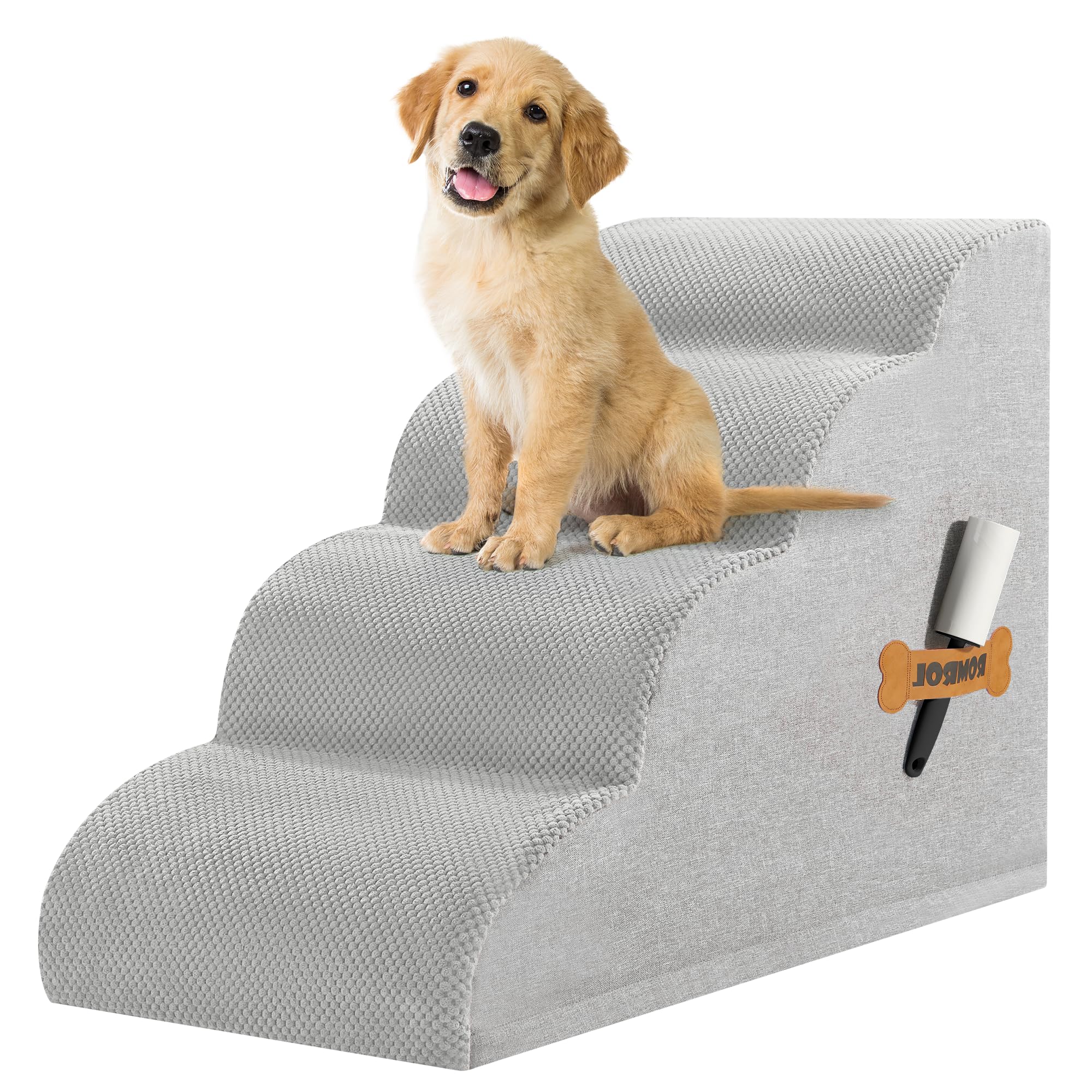 Romrol Dog Stairs Ramp For Beds Couches, Extra Wide Pet Steps With Durable Non-Slip Waterproof Fabric Cover, Dog Slope Stairs Fo