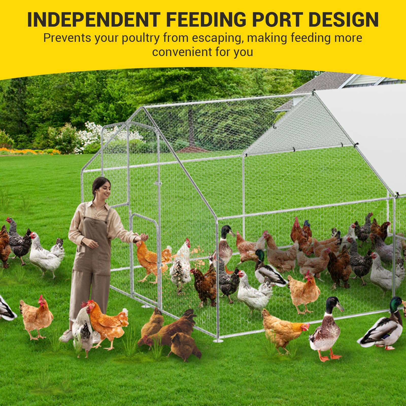 Garvee Large Metal Chicken Coop with Waterproof and Anti-UV Cover, Walk-in Poultry Cage, Large Chicken Pen, Outdoor Hen Run Hous